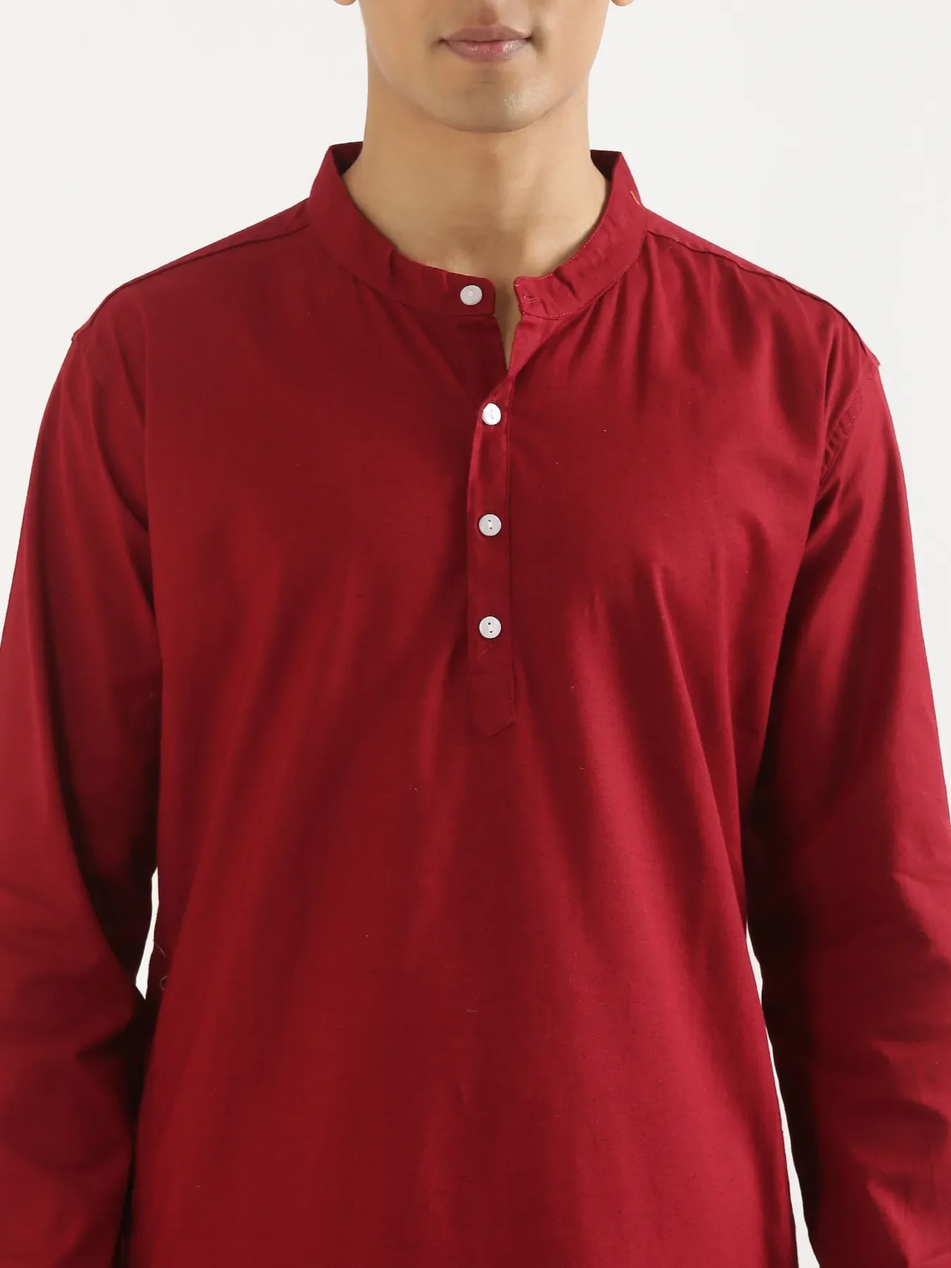 Men Maroon Airy Linen Long Kurta - Image 8