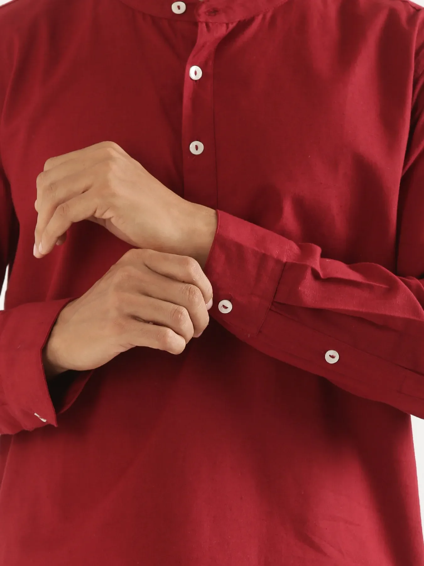 Men Maroon Airy Linen Short Kurta - Image 14
