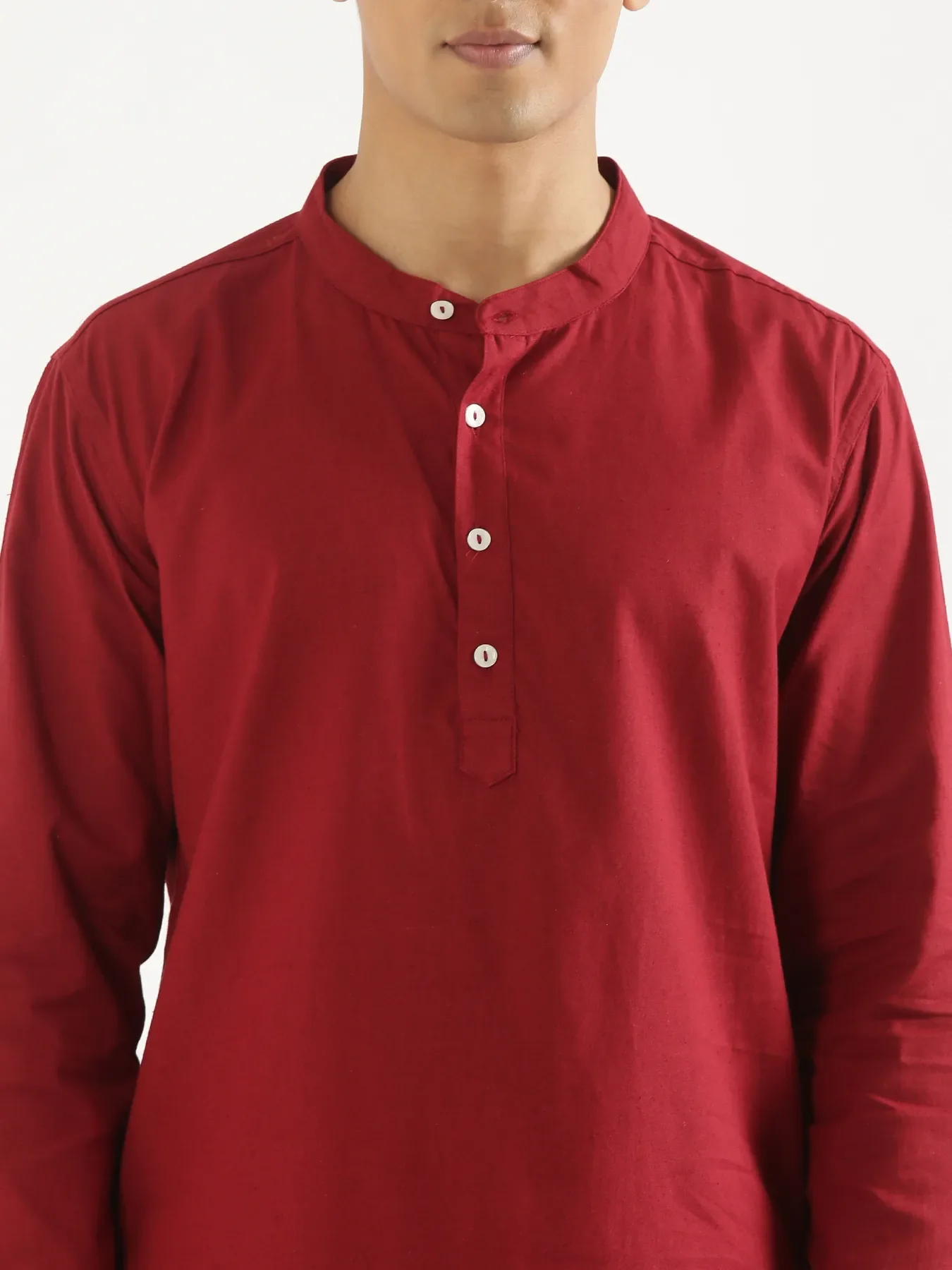 Men Maroon Airy Linen Short Kurta - Image 9