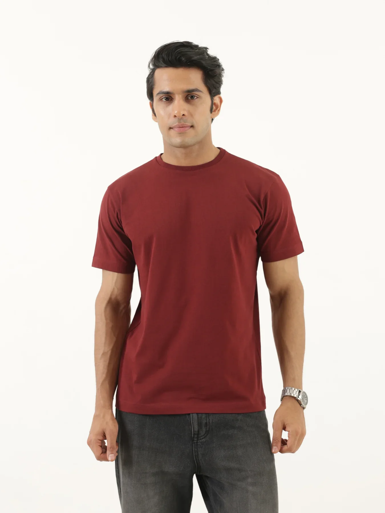 Men Maroon Round Neck T-shirt - Image 5