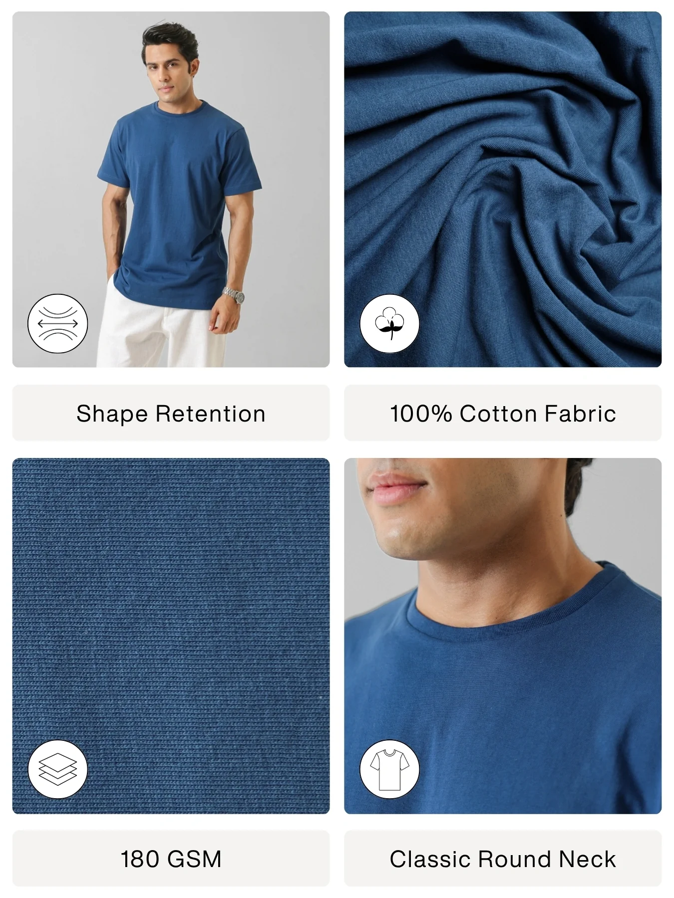 Men Midnight Blue Round Neck T-shirt - Image 2