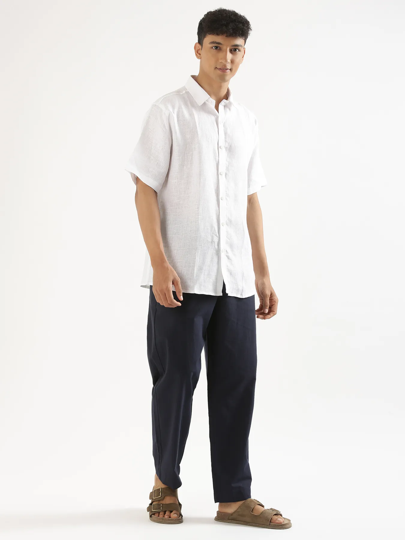 Men Navy Blue Cotton Pant - Image 3