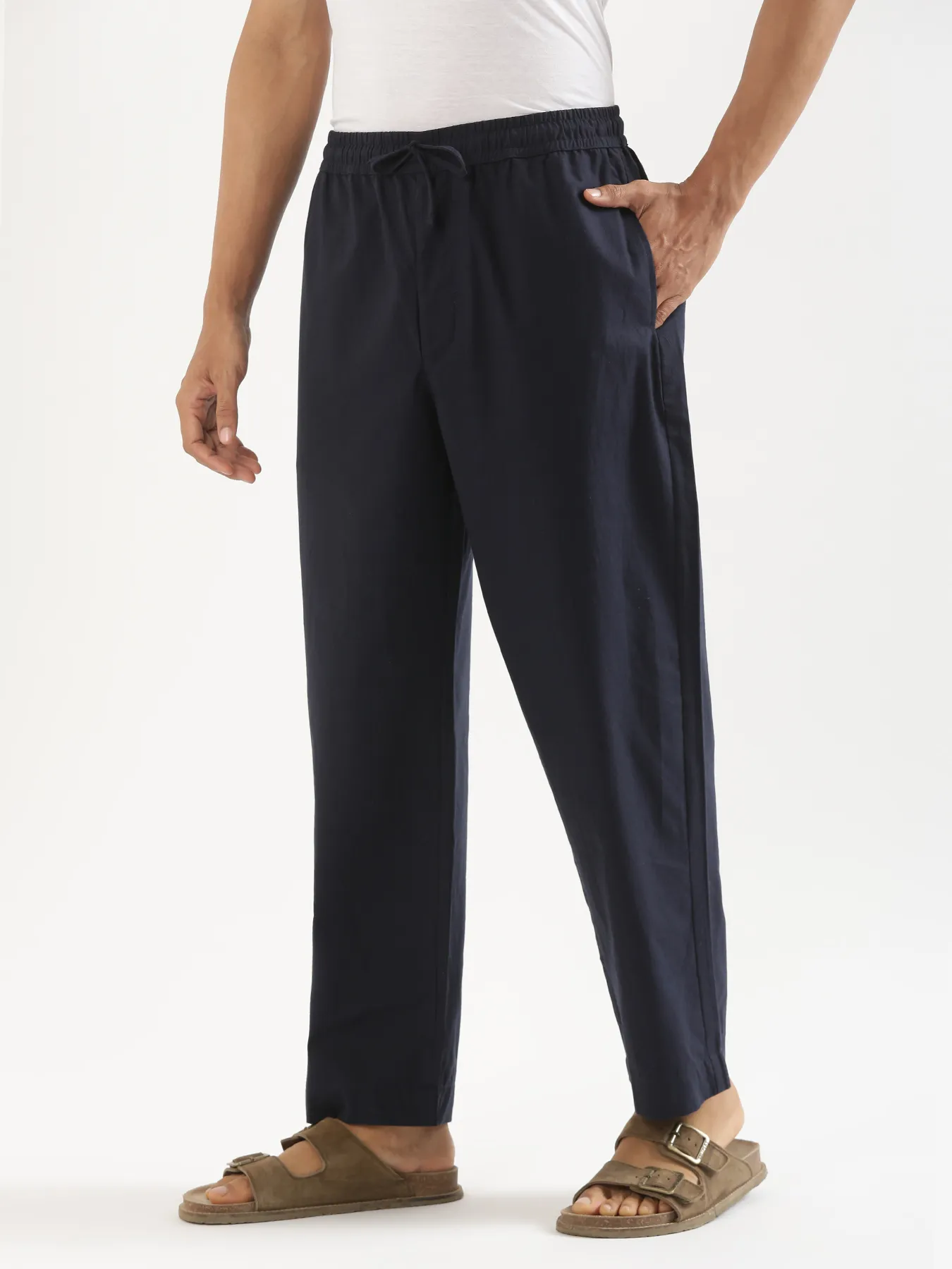 Men Navy Blue Cotton Pant - Image 4