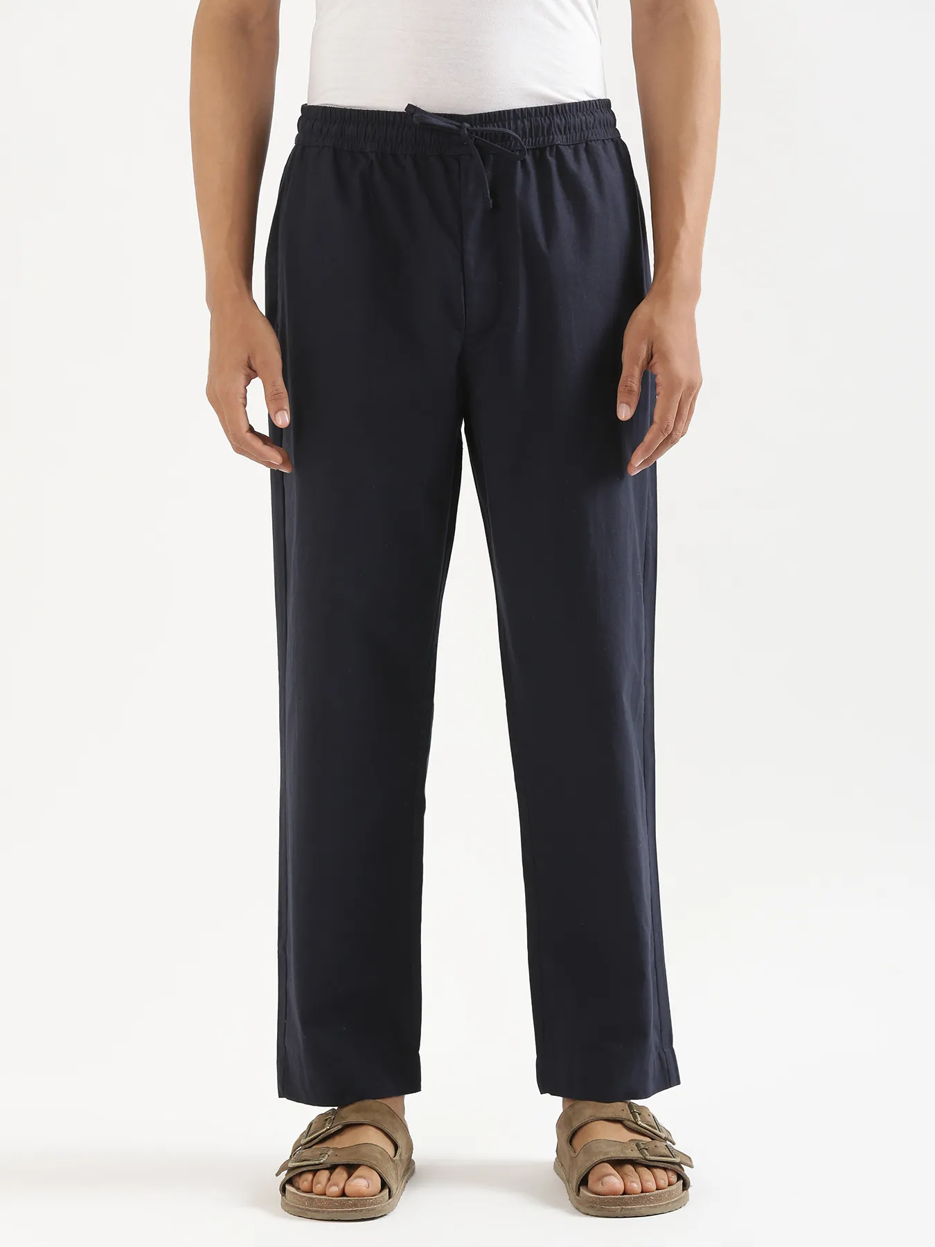 Men Navy Blue Cotton Pant - Image 5