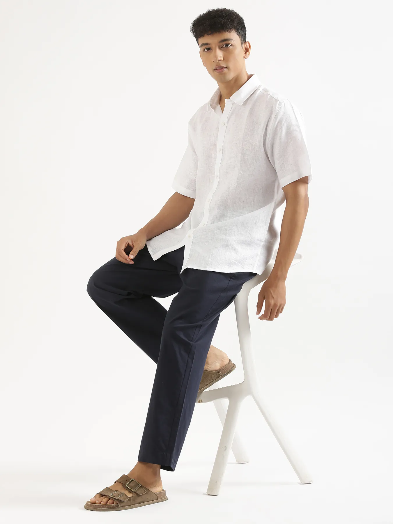 Men Navy Blue Cotton Pant - Image 7