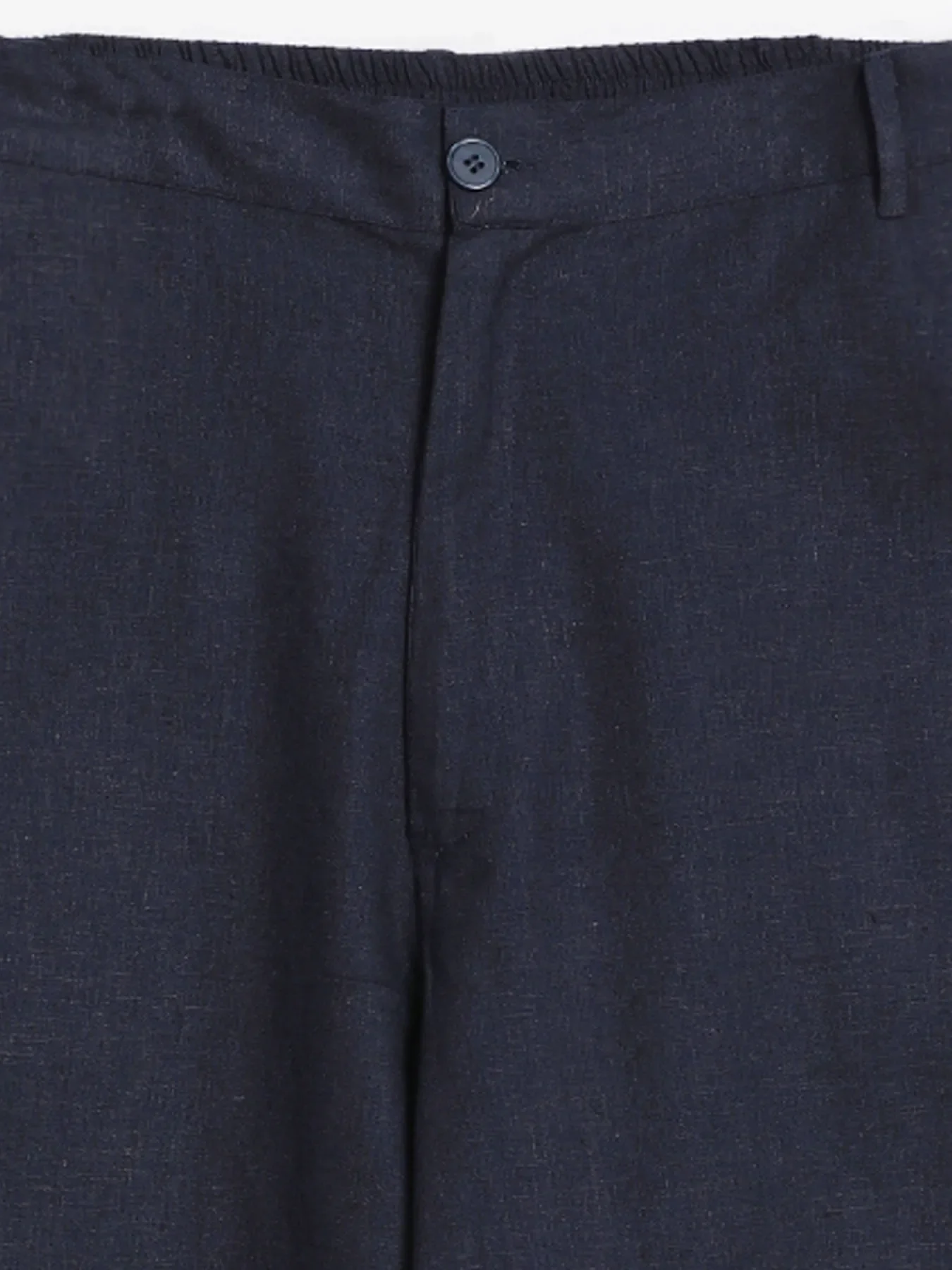 Men Navy Blue Linen Blend Straight Pant - Image 12