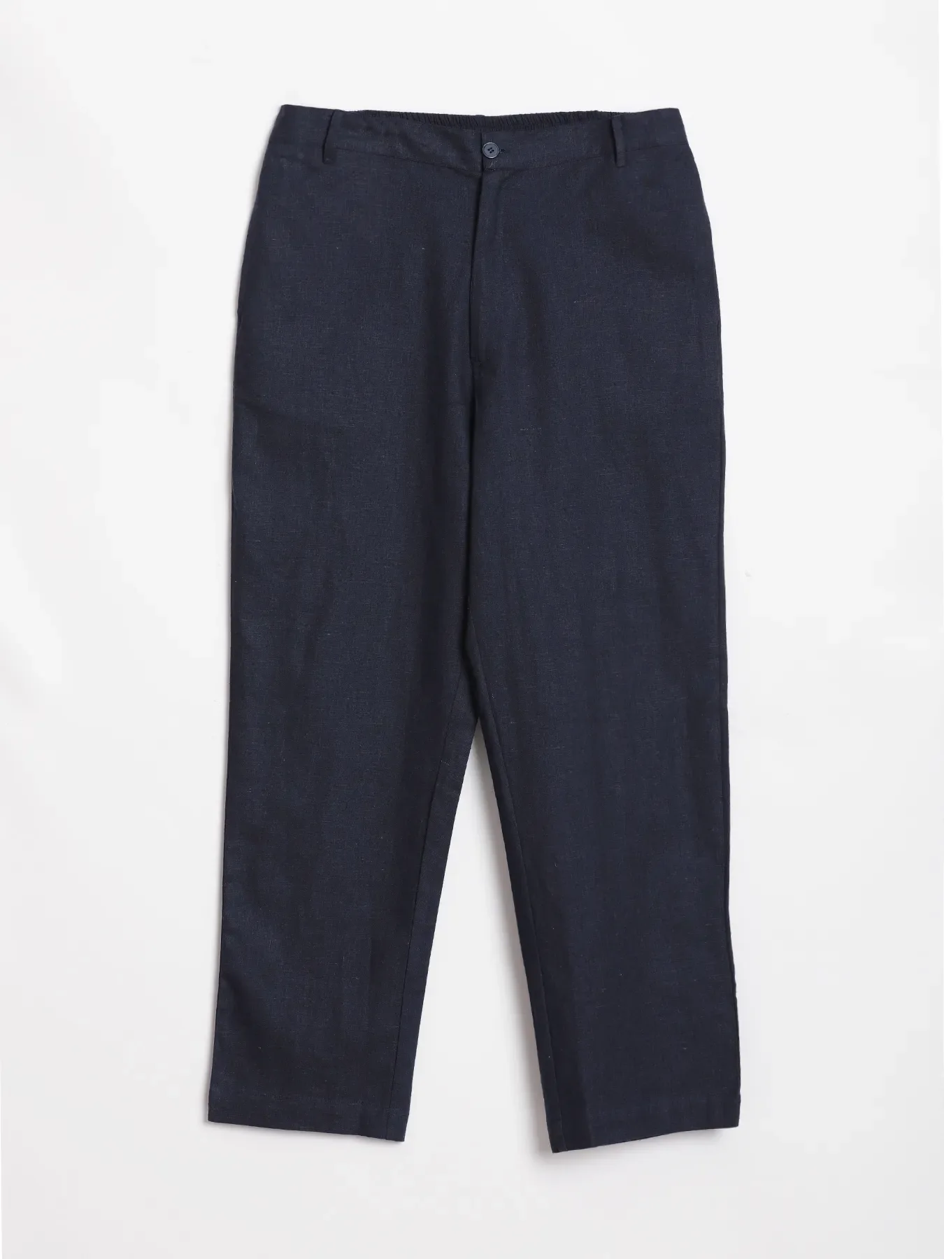 Men Navy Blue Linen Blend Straight Pant - Image 13