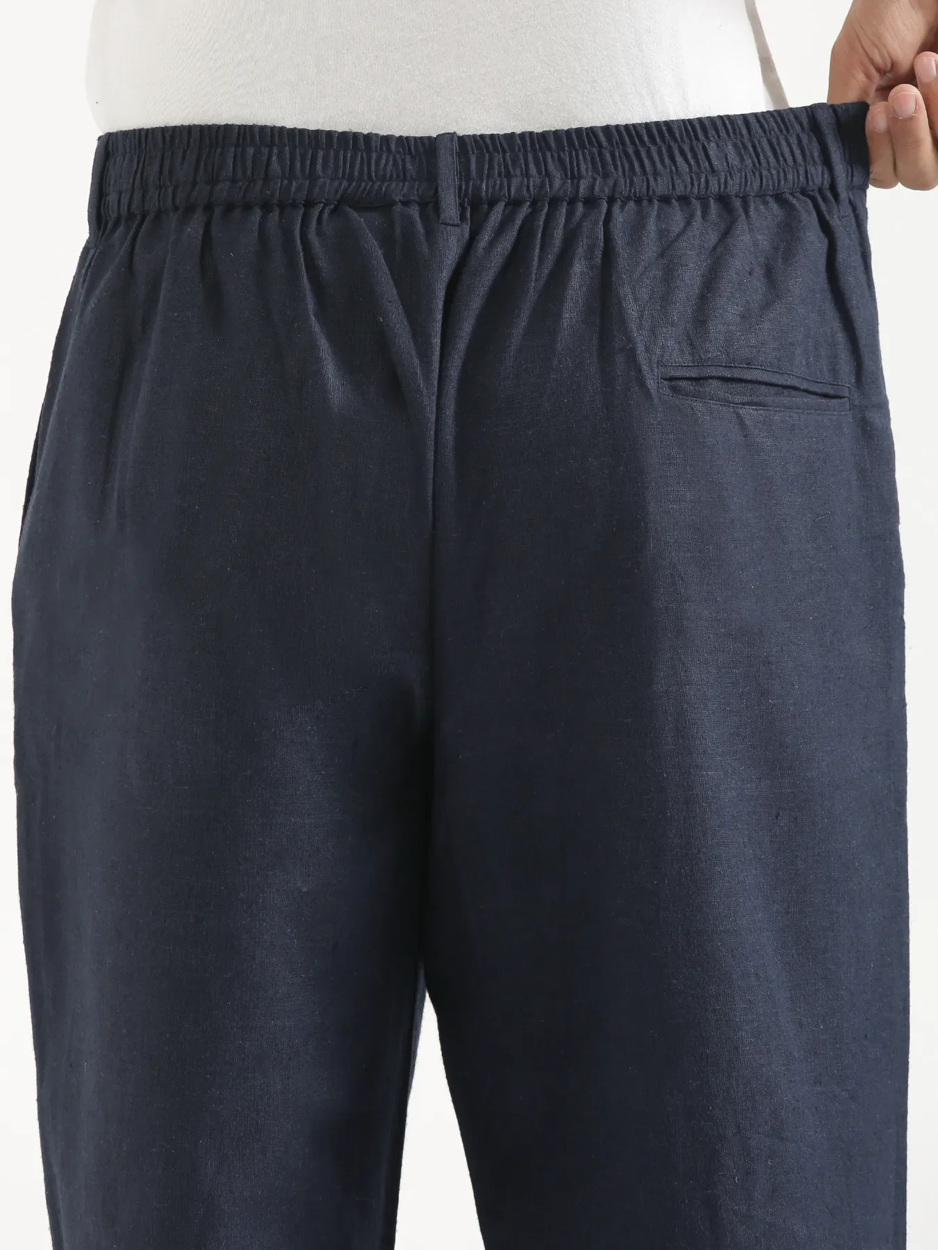 Men Navy Blue Linen Blend Straight Pant - Image 8