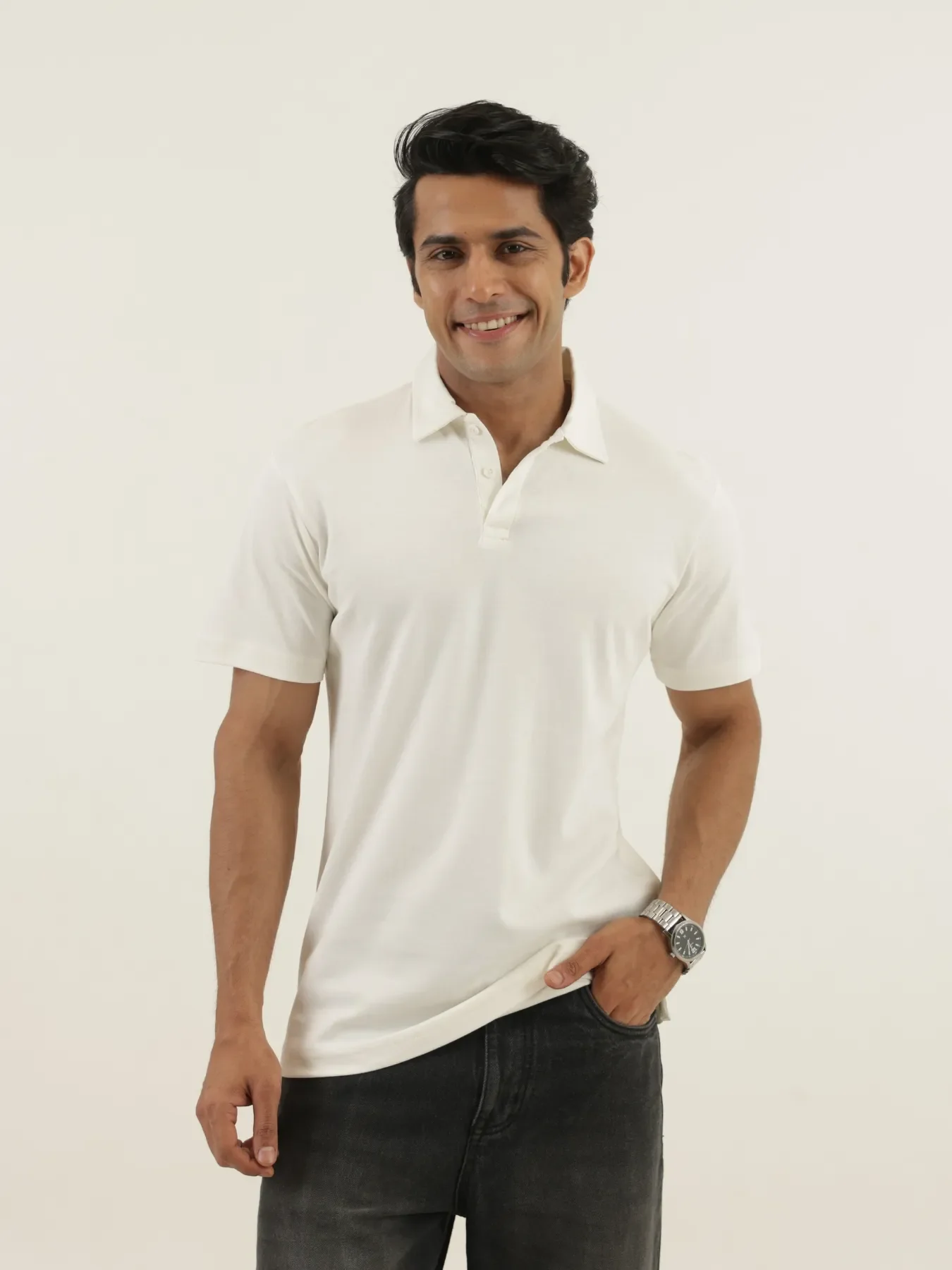 Men Off White Polo T-shirt