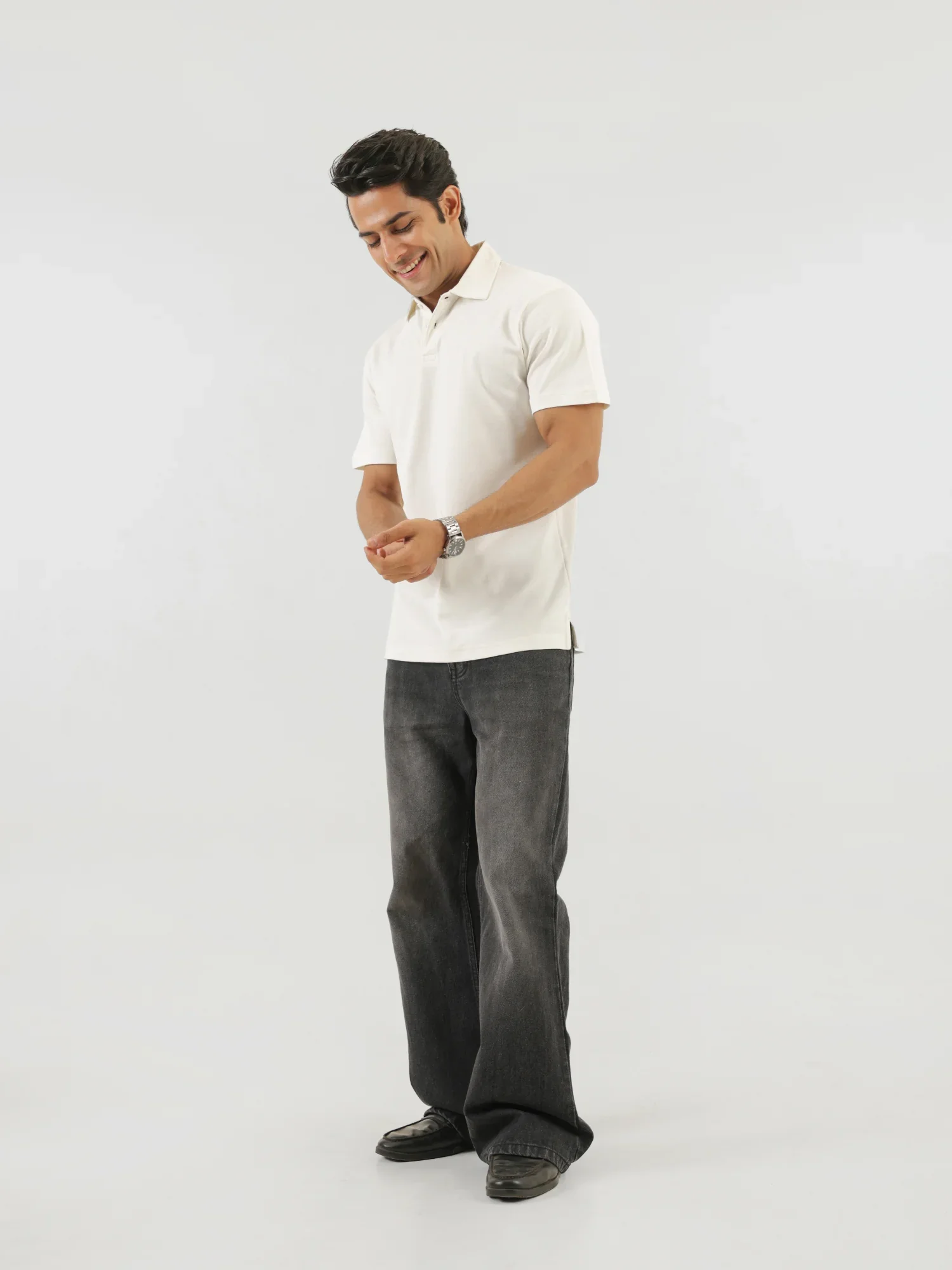 Men Off White Polo T-shirt - Image 8