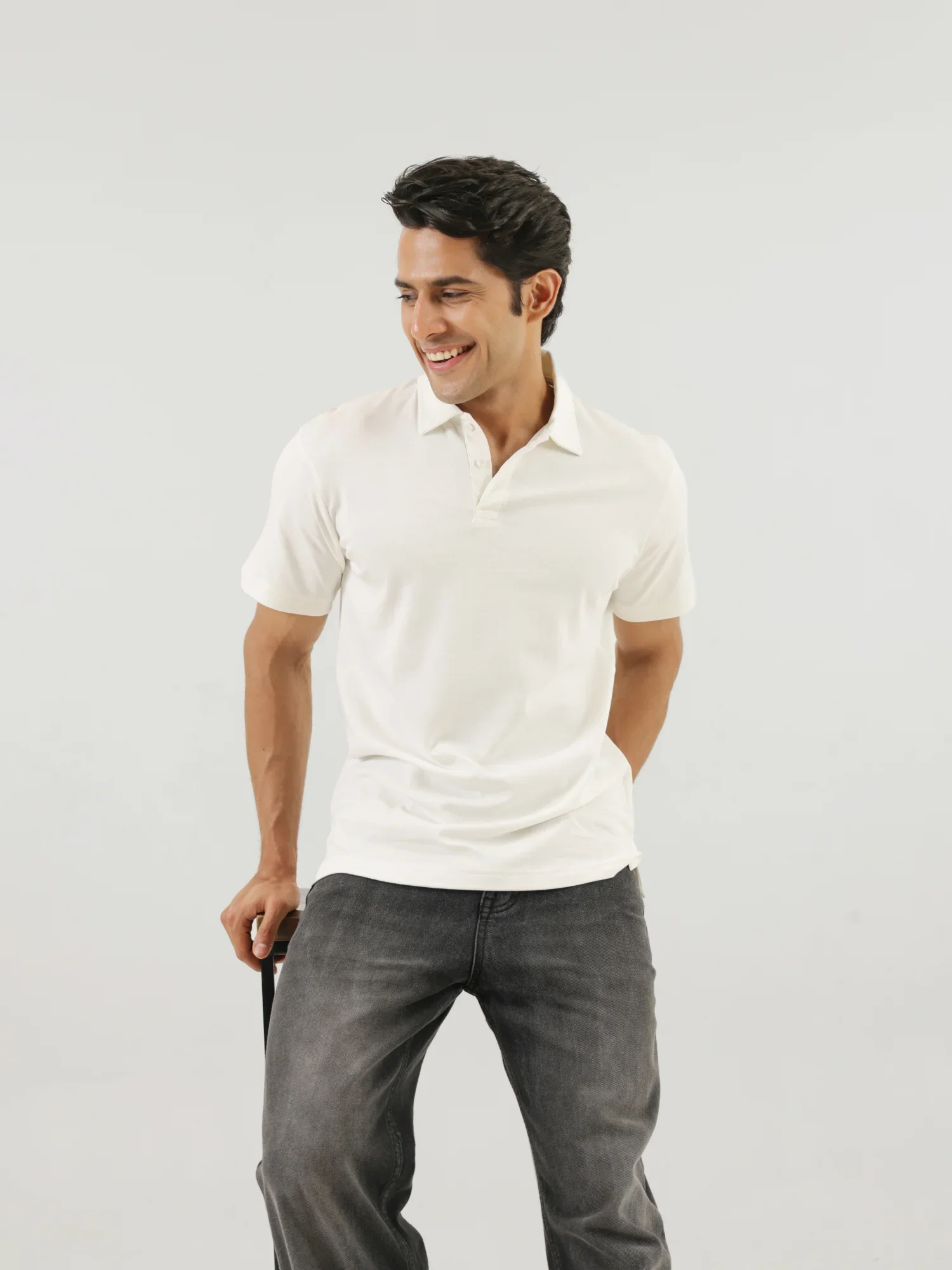 Men Off White Polo T-shirt - Image 9