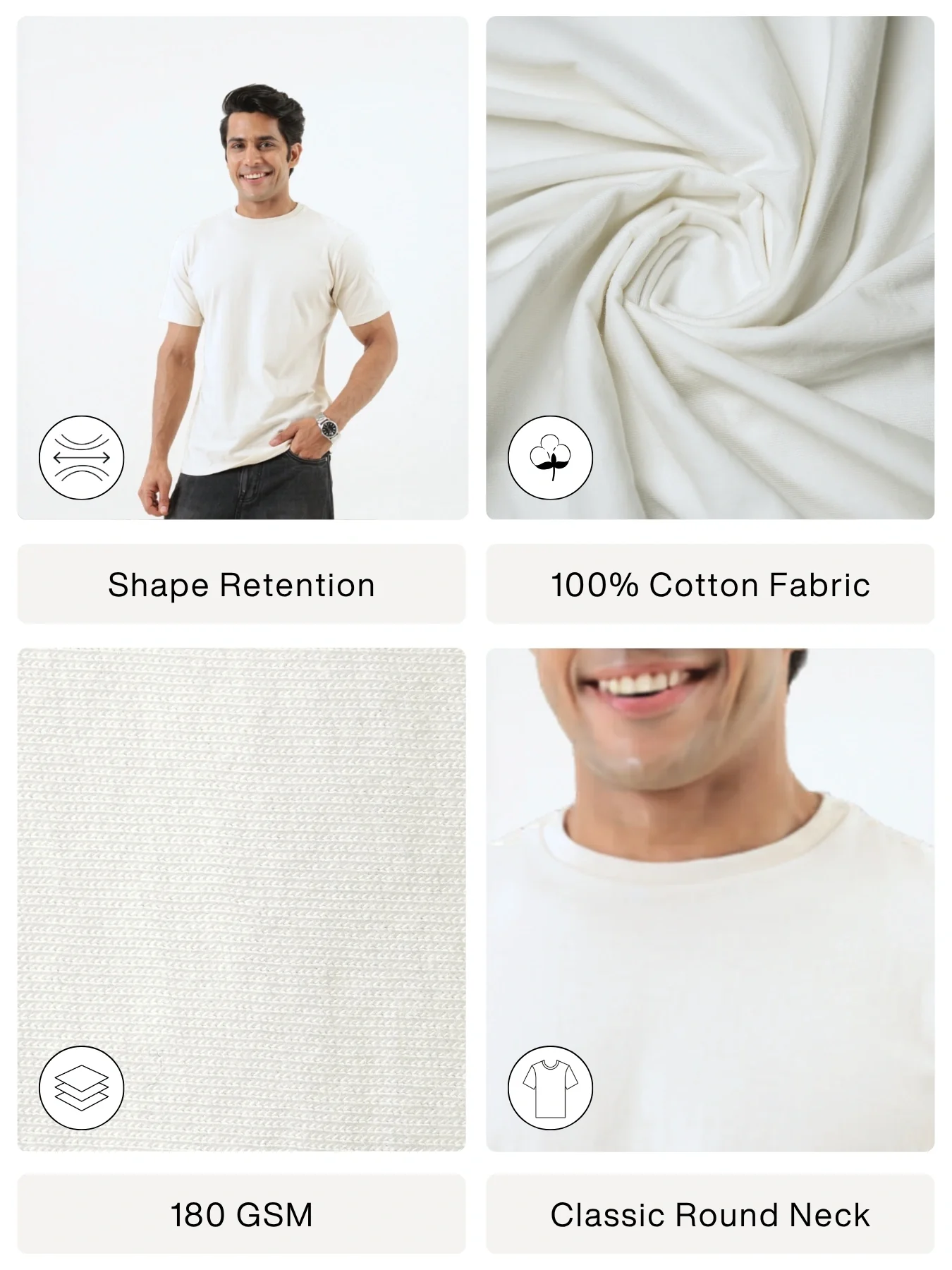 Men Off White Round Neck T-shirt - Image 2