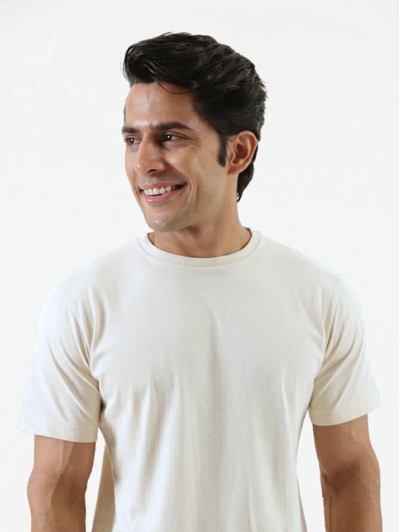 Men Off White Round Neck T-shirt - Image 4