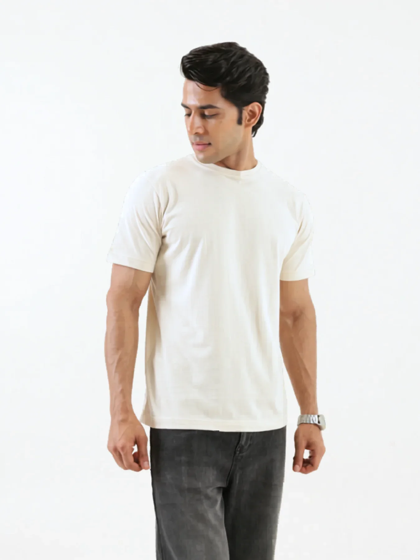 Men Off White Round Neck T-shirt - Image 5