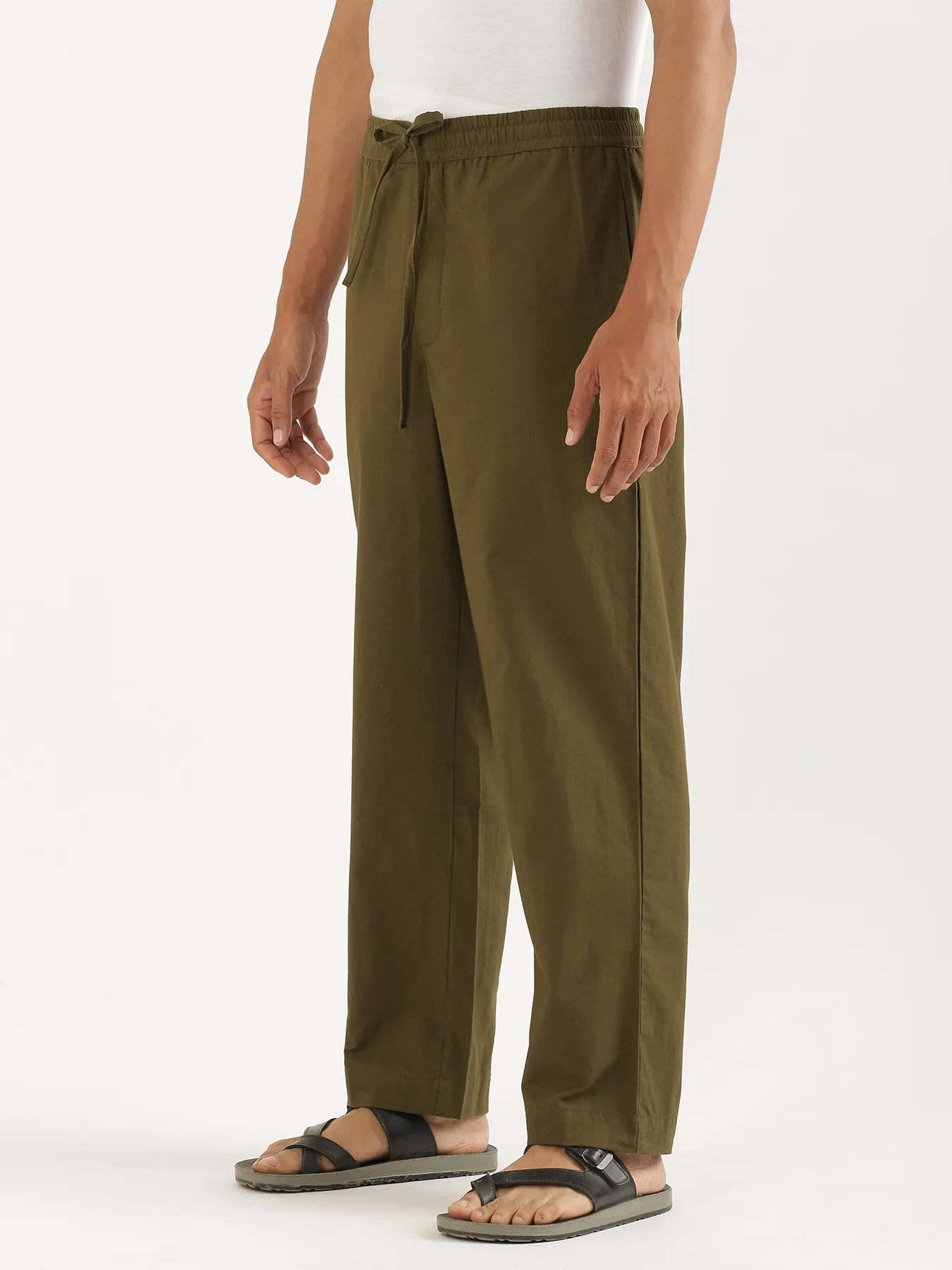 Men Olive Green Cotton Pant - Image 4