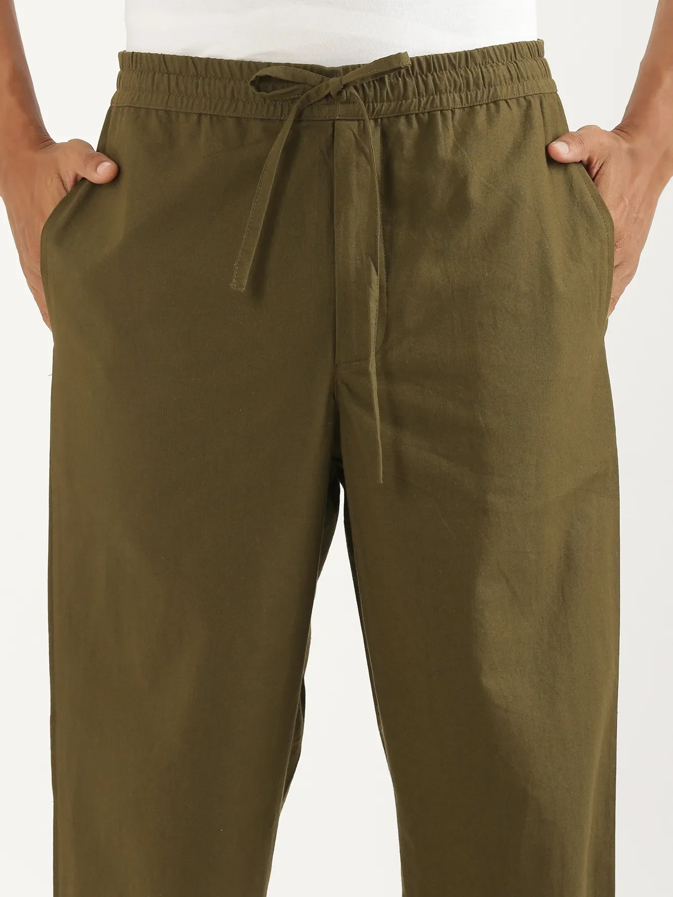 Men Olive Green Cotton Pant - Image 5