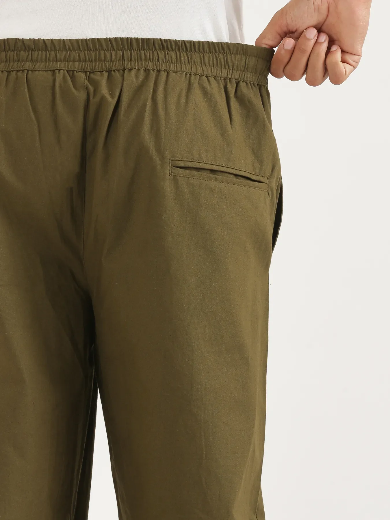 Men Olive Green Cotton Pant - Image 6