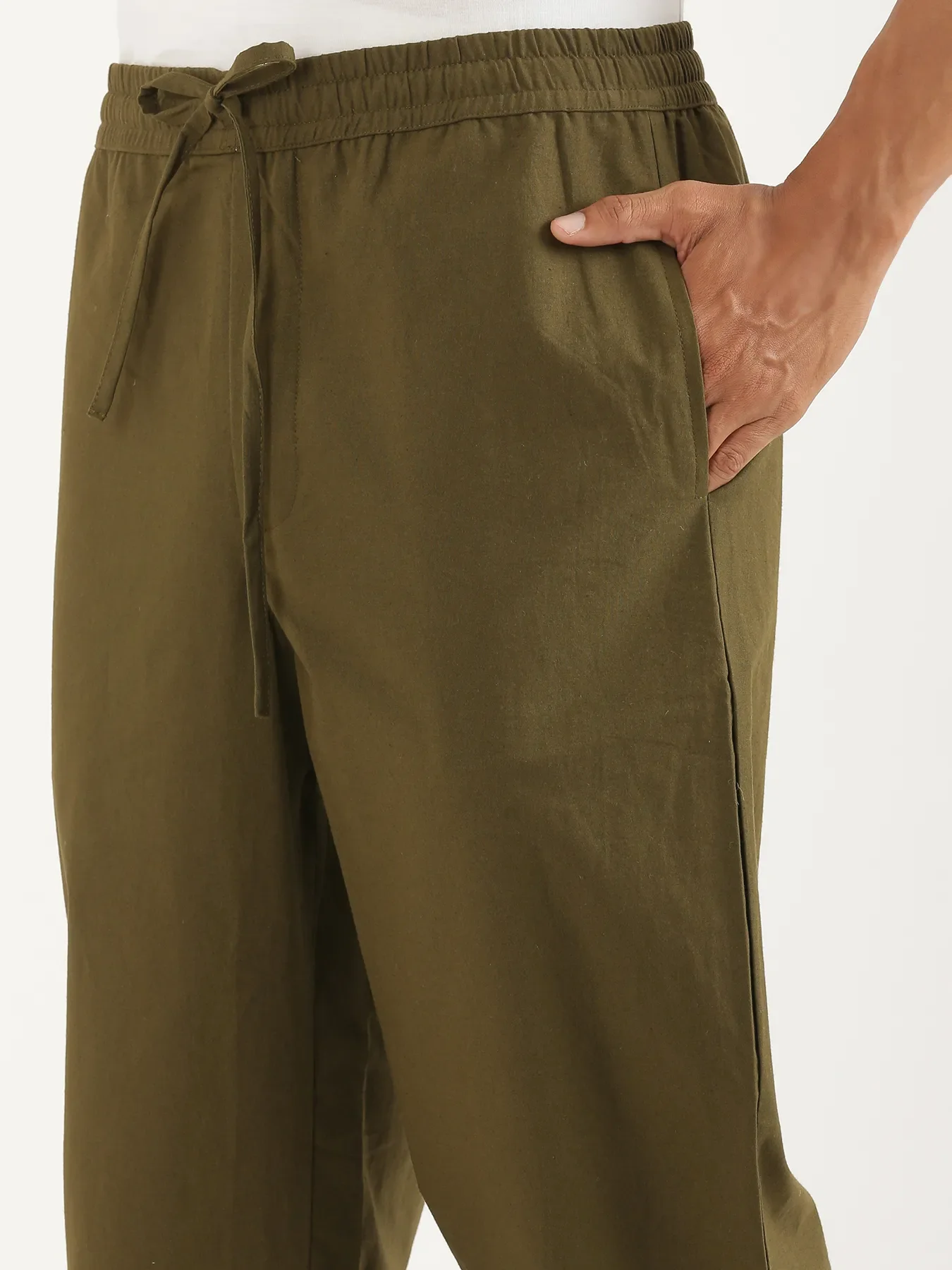 Men Olive Green Cotton Pant - Image 7