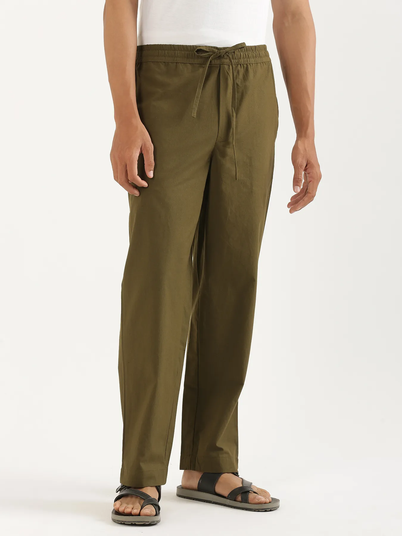Men Olive Green Cotton Pant - Image 9
