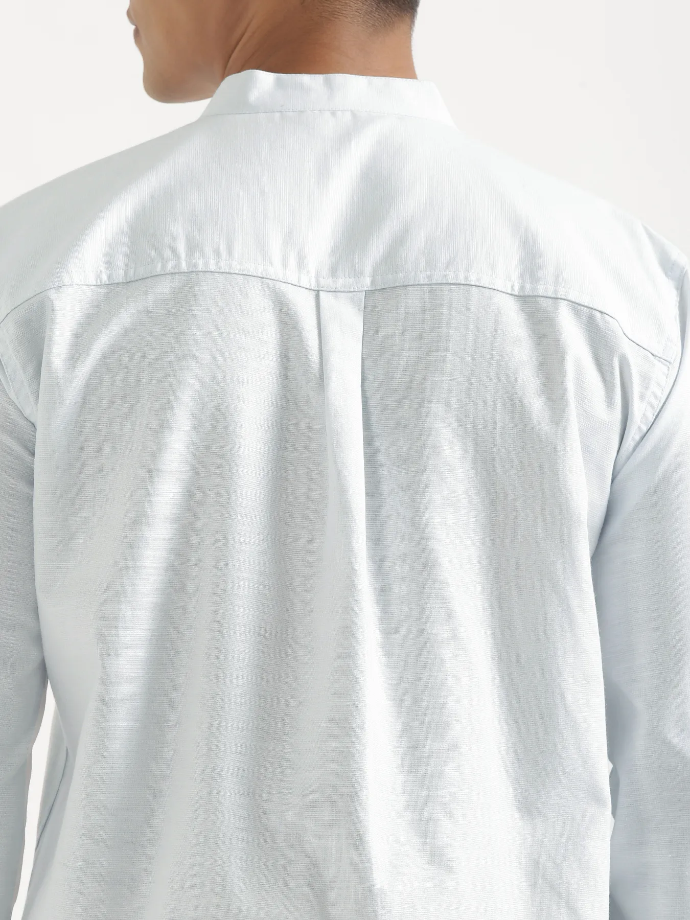 Men Powder Blue Linen Blend Mandarin Collar Shirt - Image 10