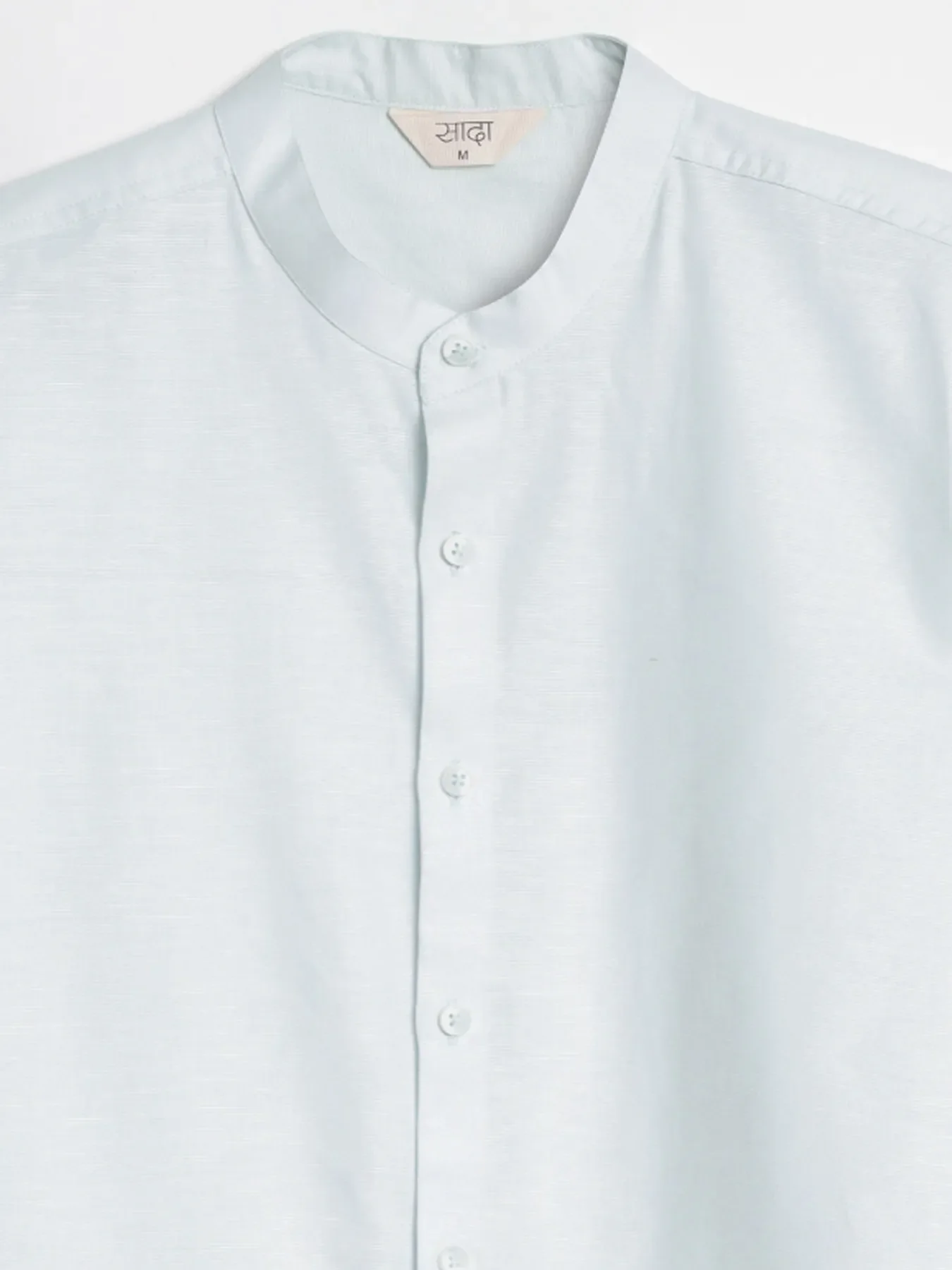 Men Powder Blue Linen Blend Mandarin Collar Shirt - Image 13