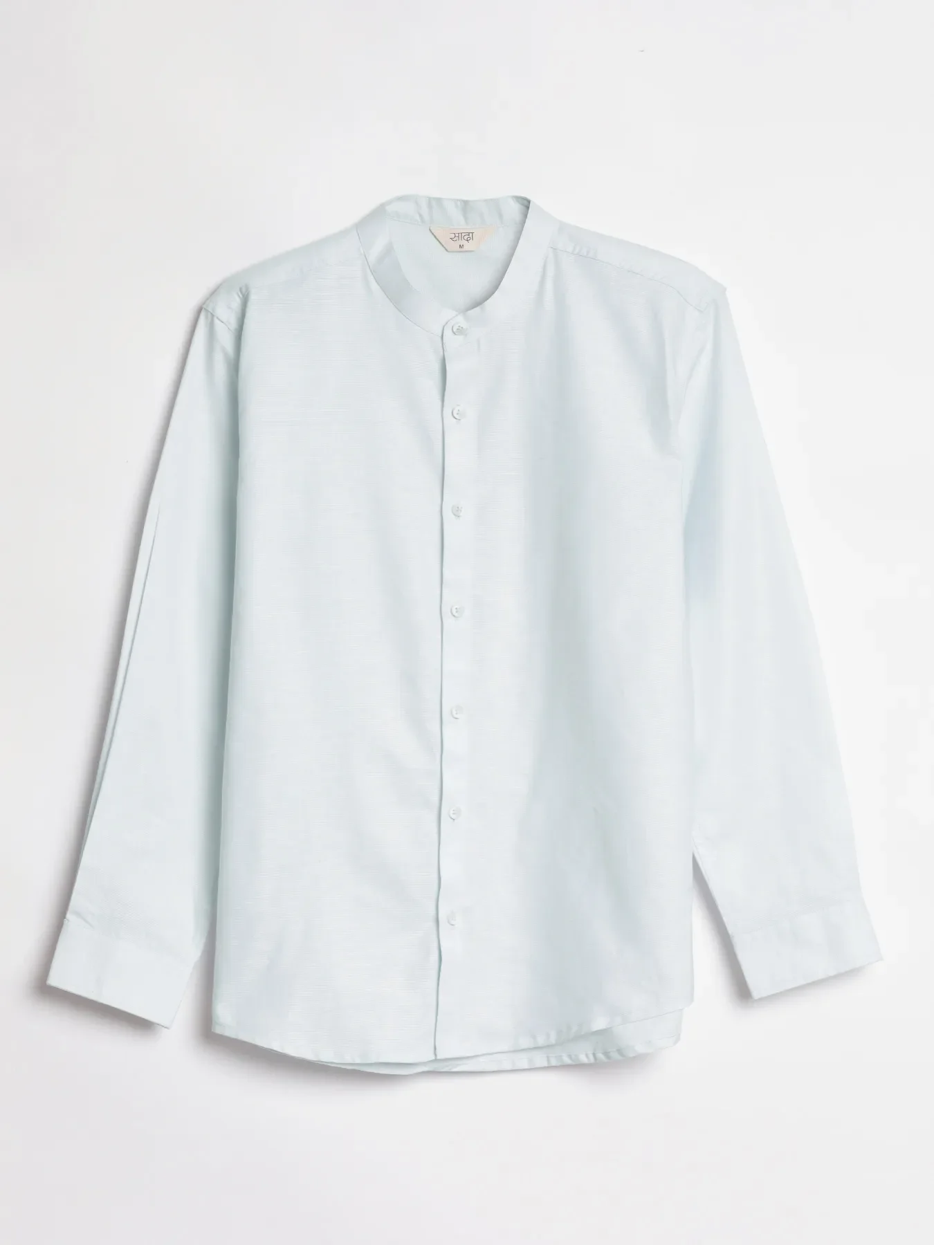 Men Powder Blue Linen Blend Mandarin Collar Shirt - Image 14