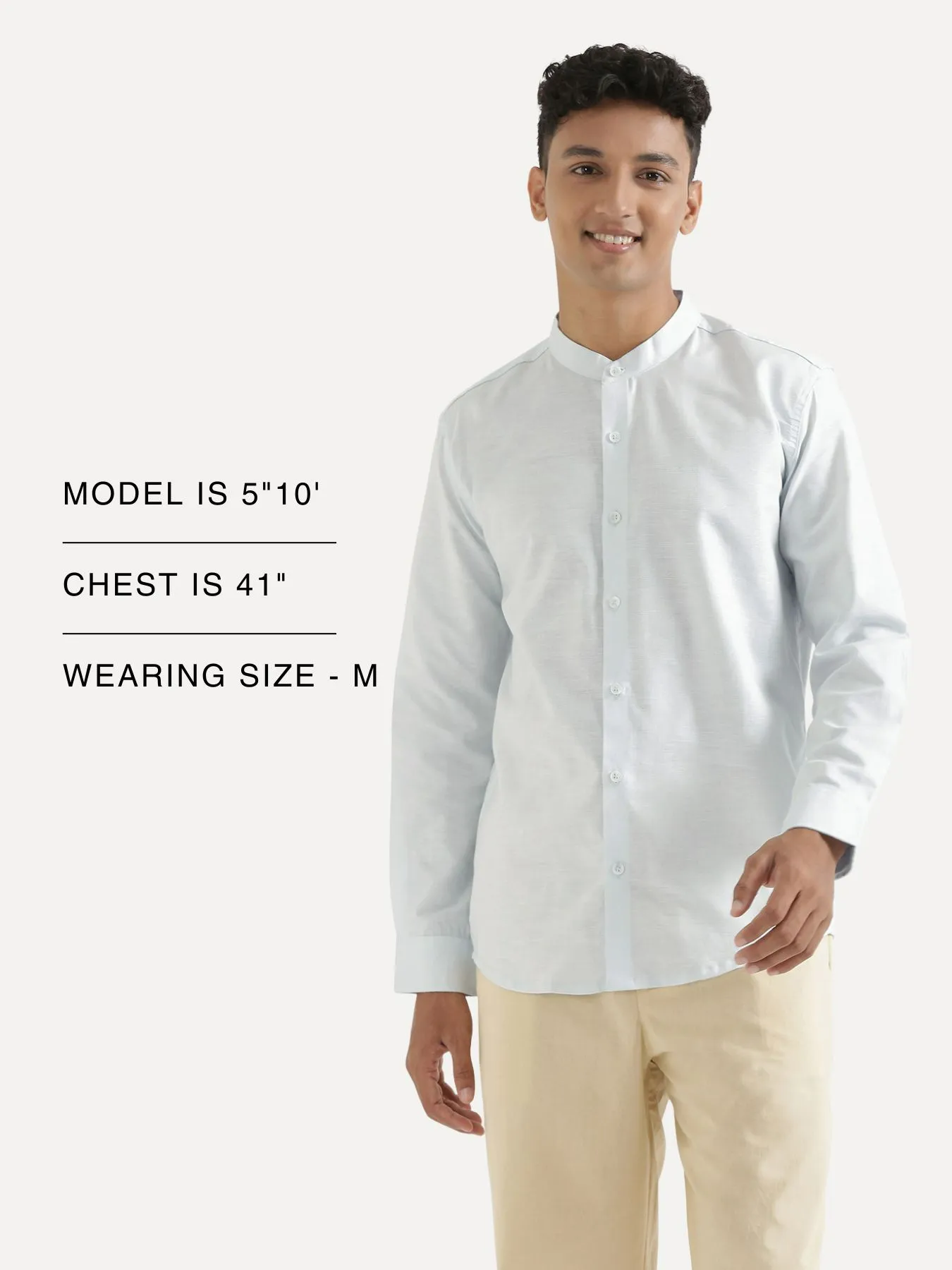 Men Powder Blue Linen Blend Mandarin Collar Shirt - Image 15