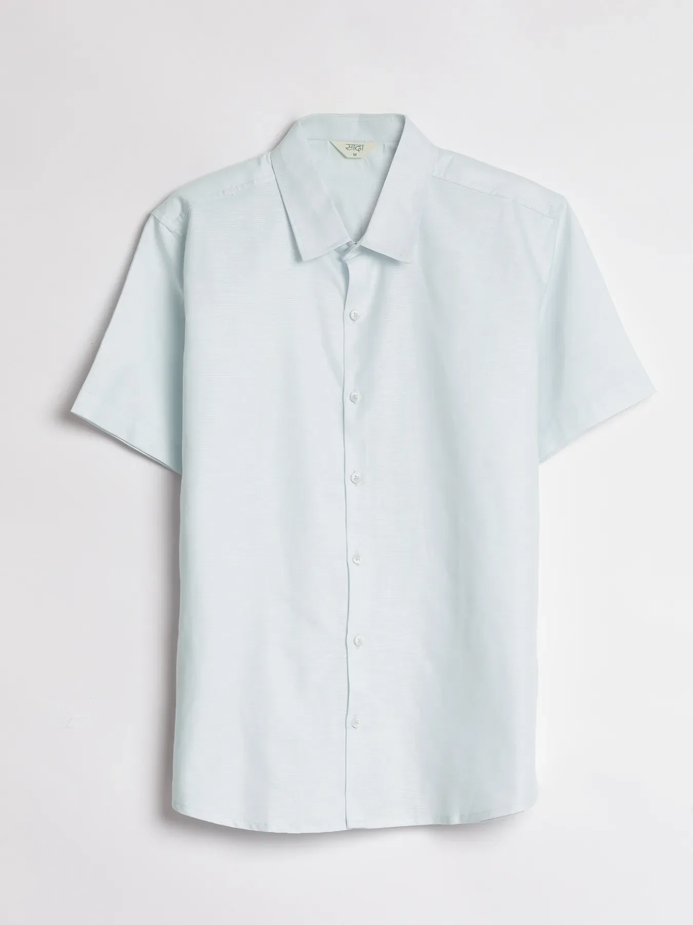 Men Powder Blue Linen Blend Short Sleeve Shirt - Image 13