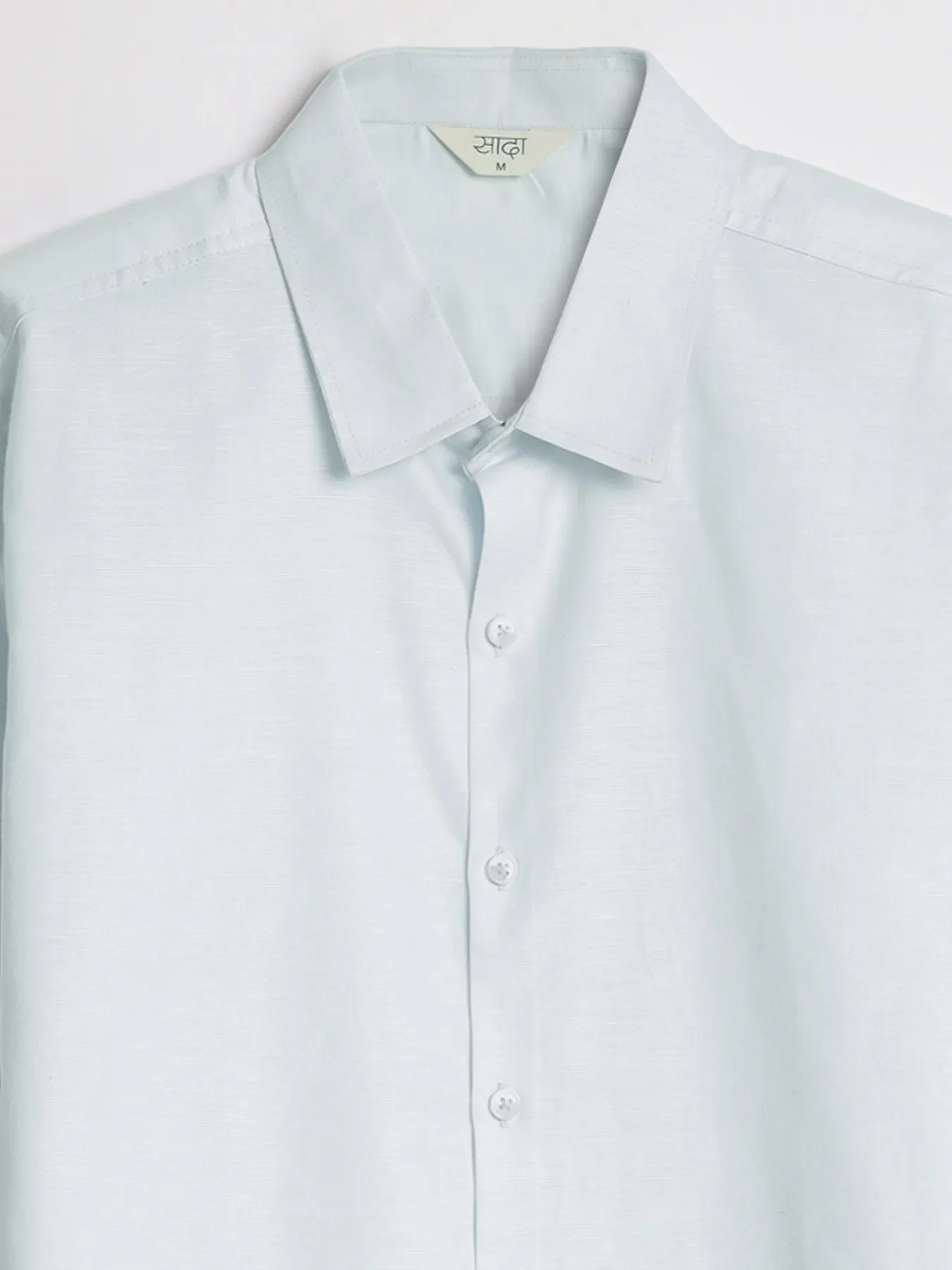 Men Powder Blue Linen Blend Short Sleeve Shirt - Image 14