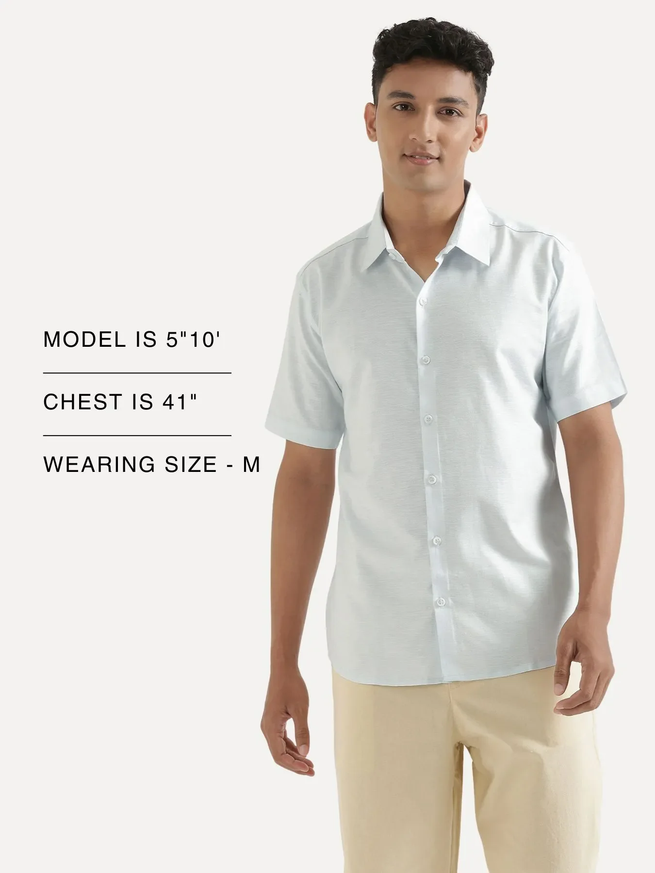 Men Powder Blue Linen Blend Short Sleeve Shirt - Image 15
