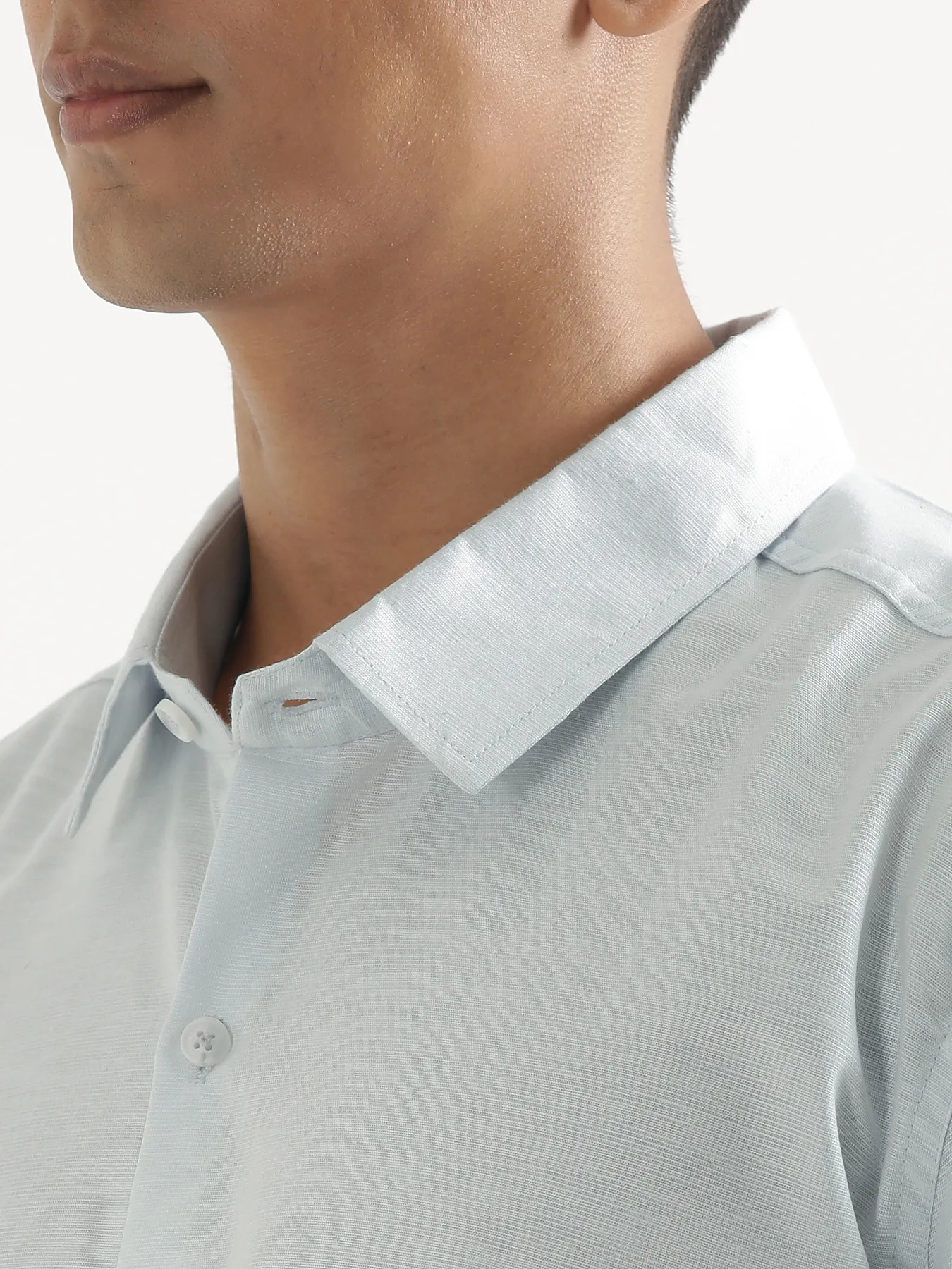 Men Powder Blue Linen Blend Short Sleeve Shirt - Image 8