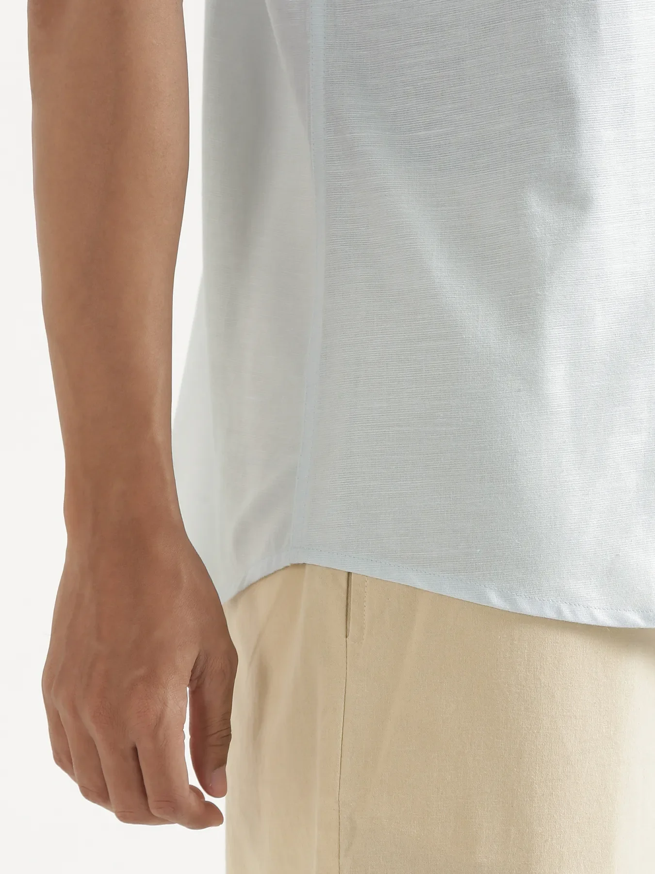Men Powder Blue Linen Blend Short Sleeve Shirt - Image 9