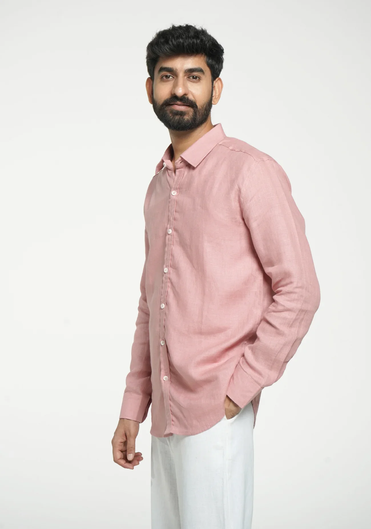 Men Rose Taupe Pure Linen Full Sleeve Shirt - Image 10