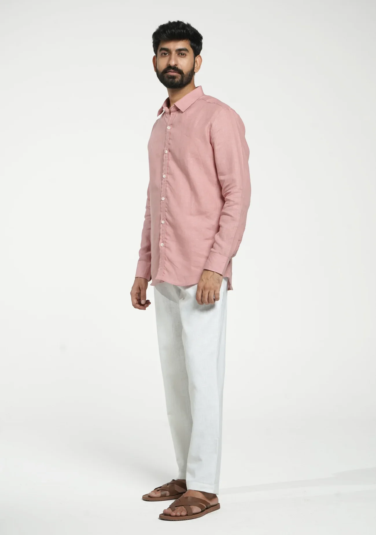 Men Rose Taupe Pure Linen Full Sleeve Shirt - Image 11