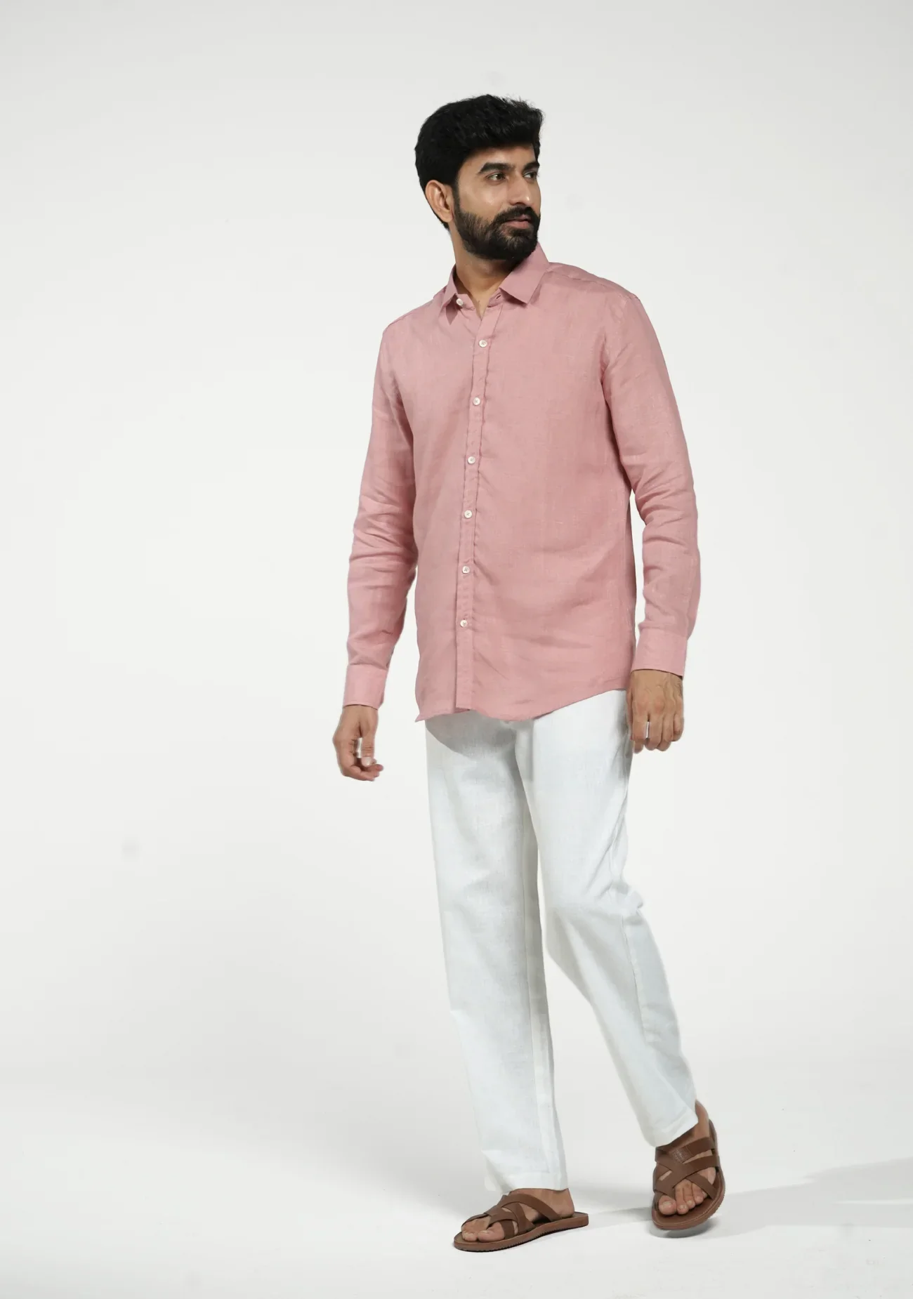 Men Rose Taupe Pure Linen Full Sleeve Shirt - Image 12