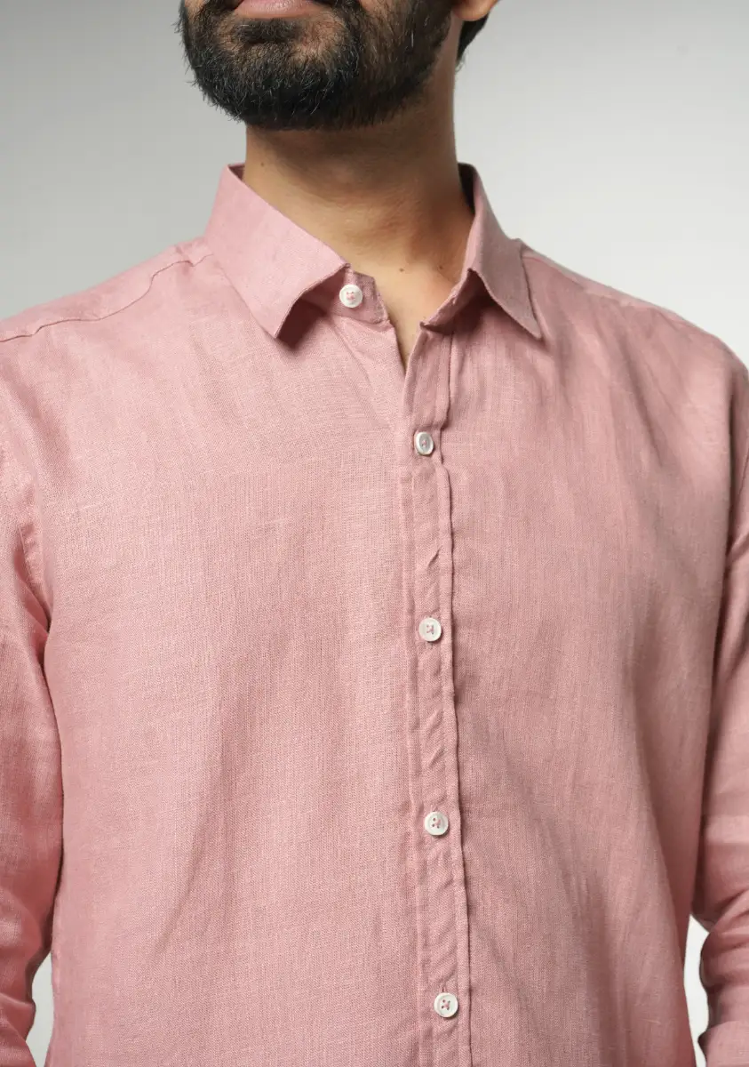 Men Rose Taupe Pure Linen Full Sleeve Shirt - Image 4