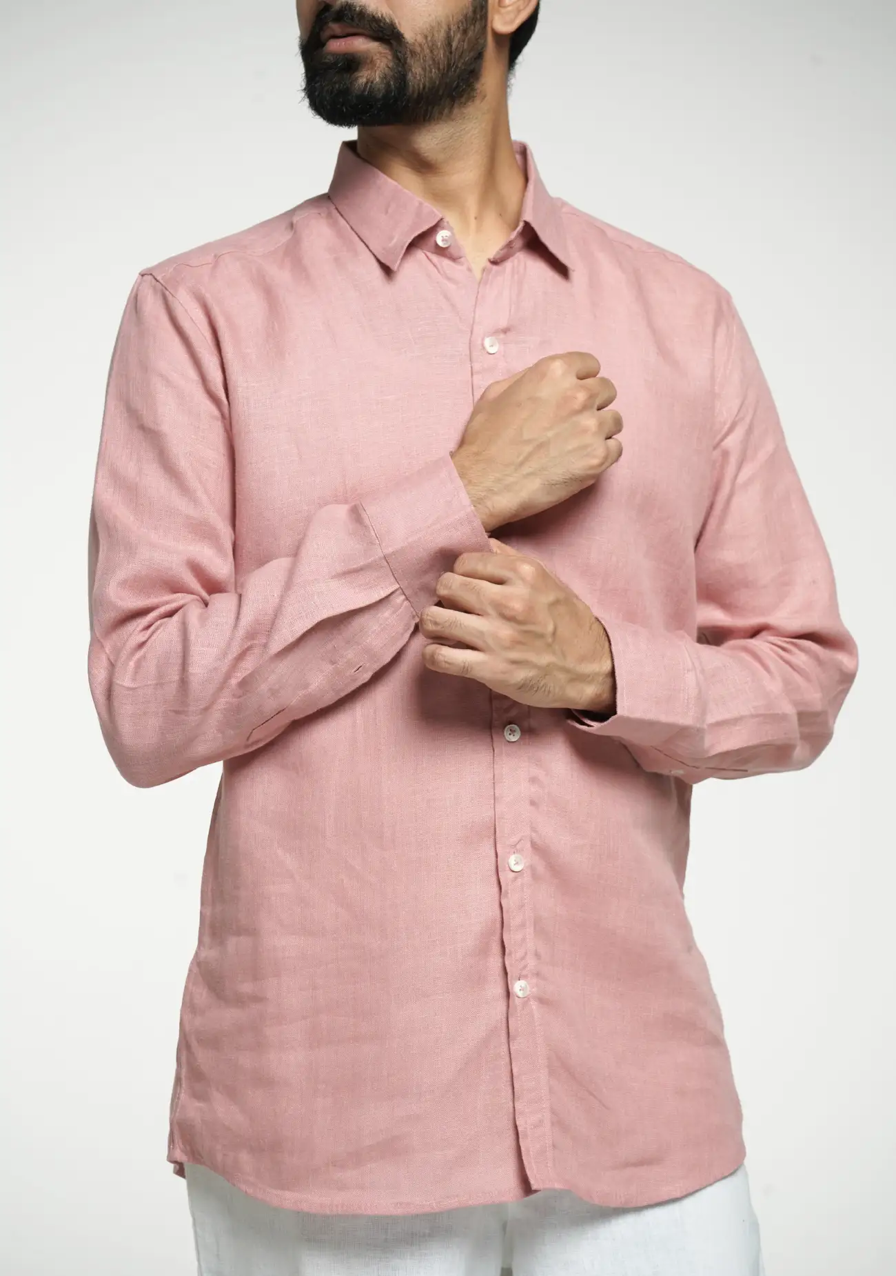 Men Rose Taupe Pure Linen Full Sleeve Shirt - Image 5