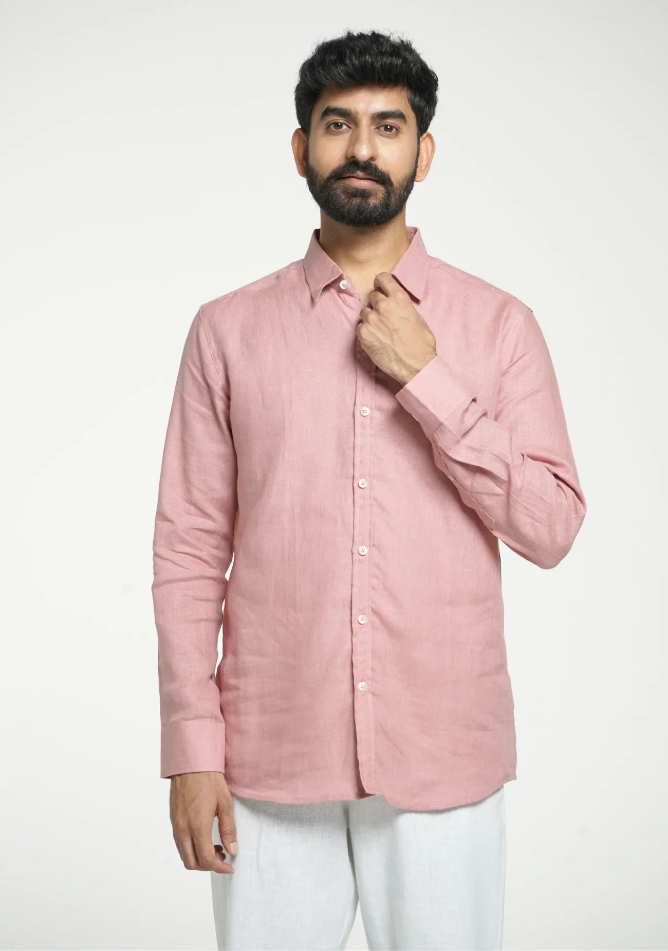 Men Rose Taupe Pure Linen Full Sleeve Shirt - Image 6