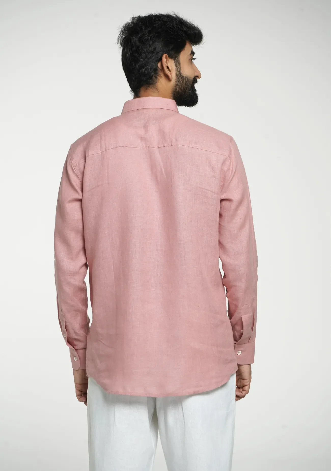 Men Rose Taupe Pure Linen Full Sleeve Shirt - Image 7