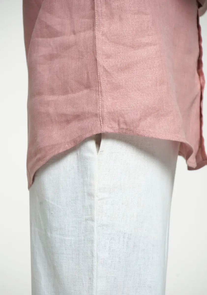 Men Rose Taupe Pure Linen Full Sleeve Shirt - Image 9