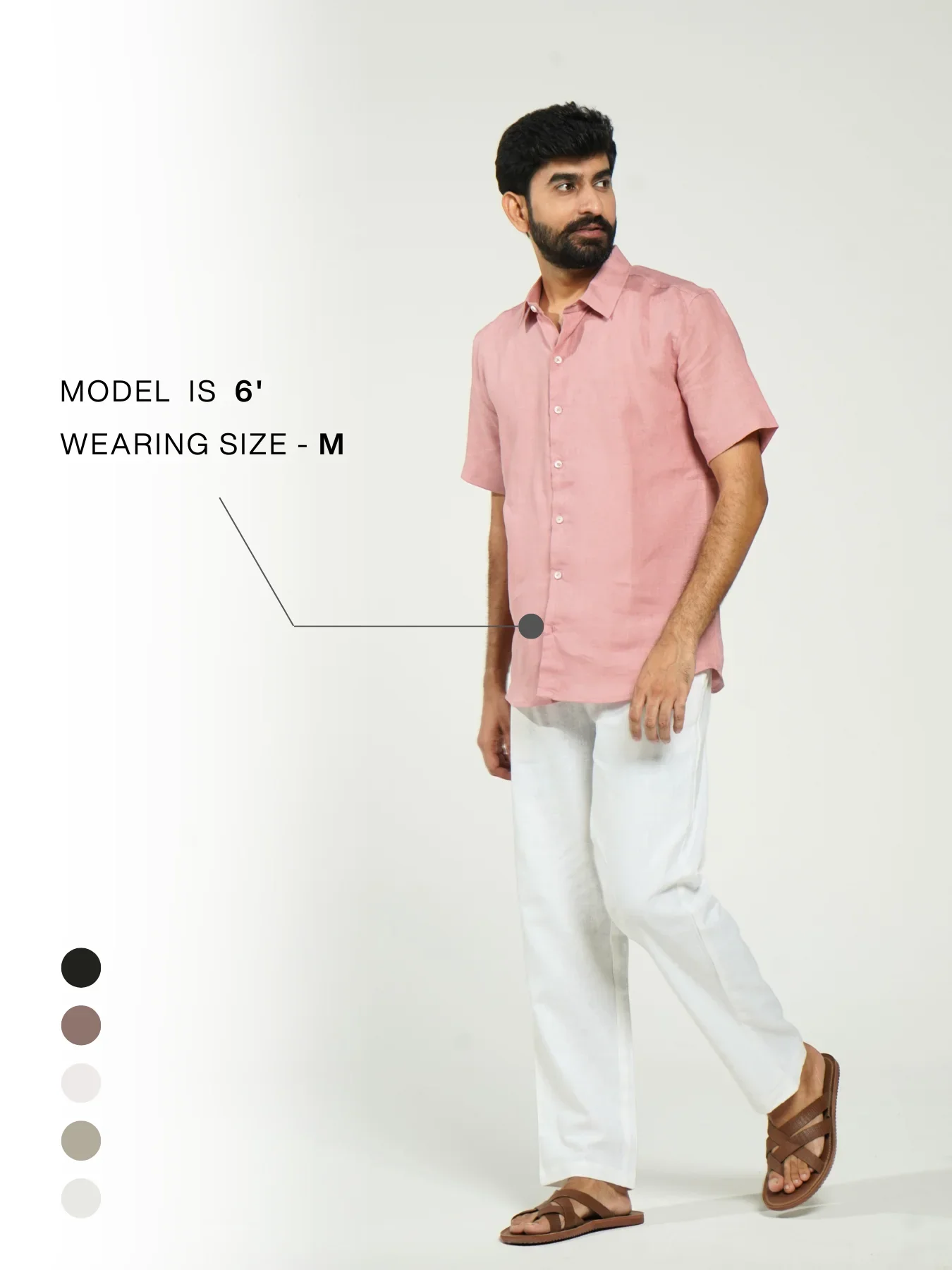 Men Rose Taupe Pure Linen Short Sleeve Shirt - Image 12