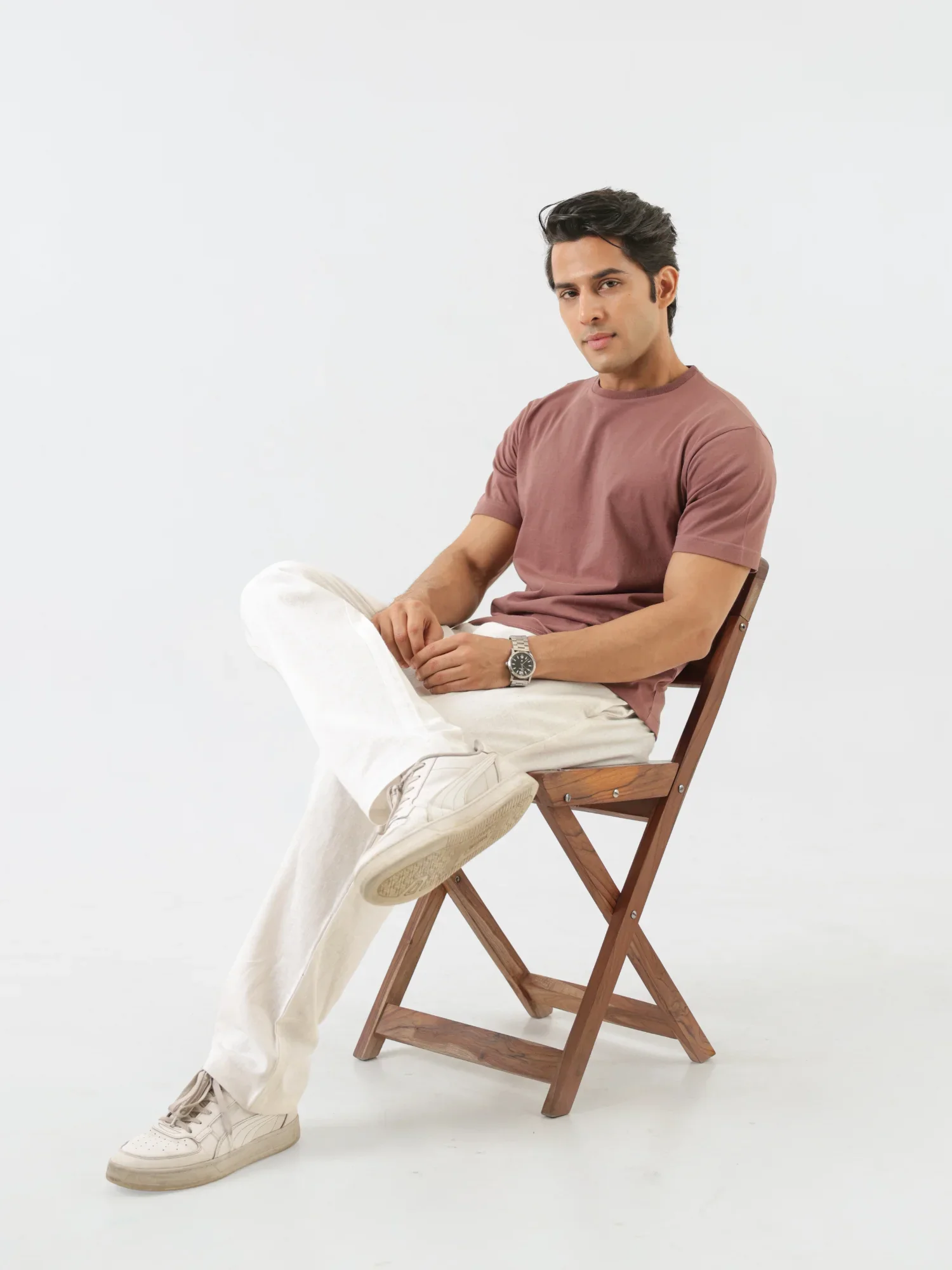 Men Rose Taupe Round Neck T-shirt - Image 8