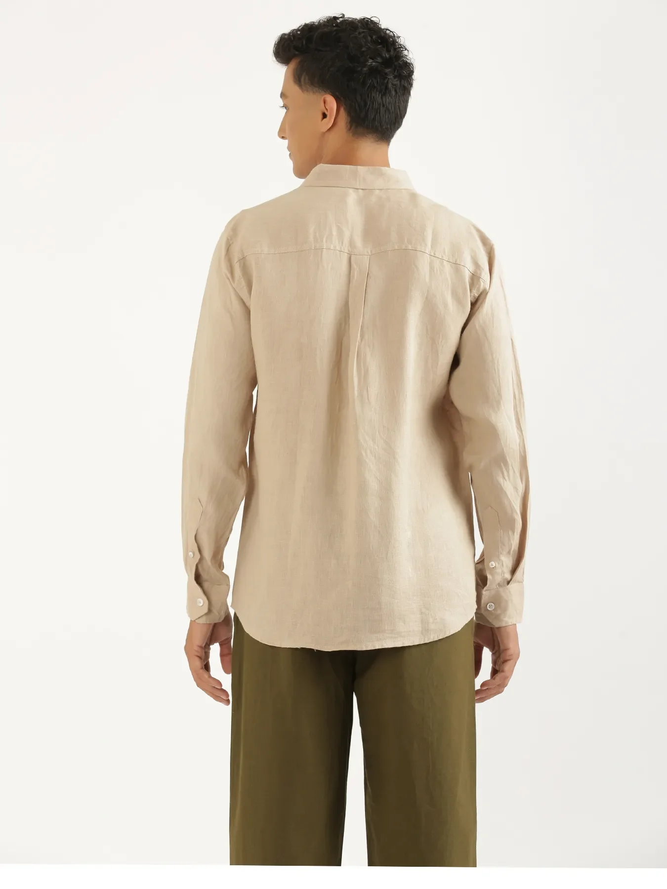 Men Taupe Pure Linen Full Sleeve Shirt - Image 10