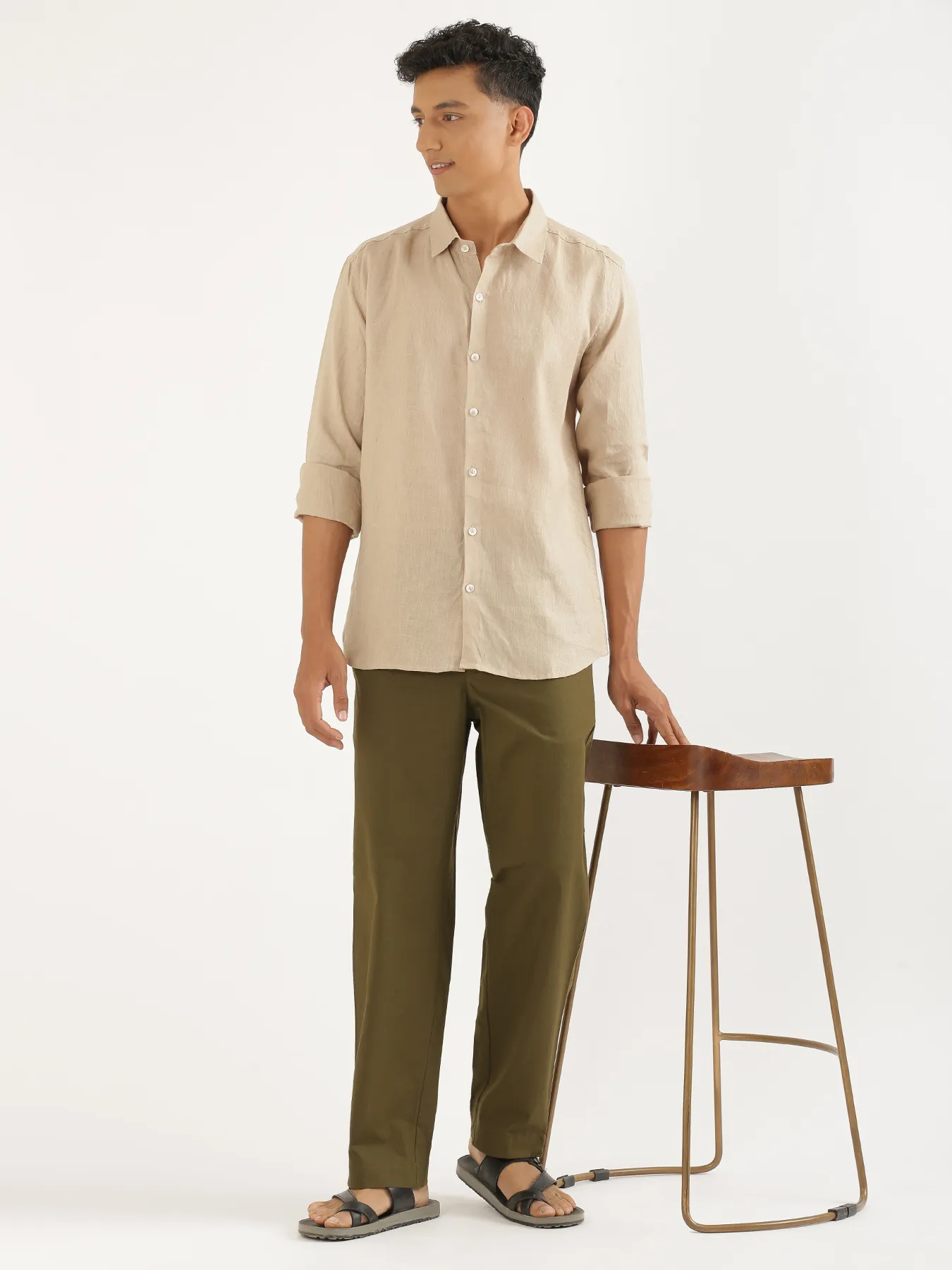 Men Taupe Pure Linen Full Sleeve Shirt - Image 11