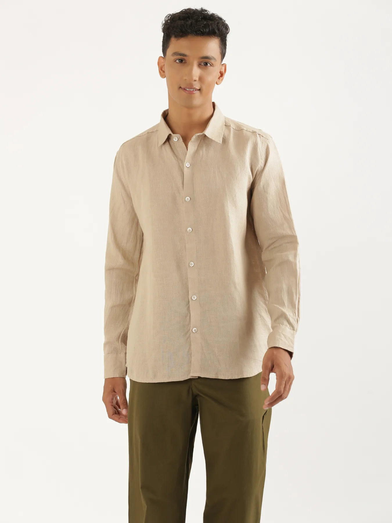 Men Taupe Pure Linen Full Sleeve Shirt - Image 4