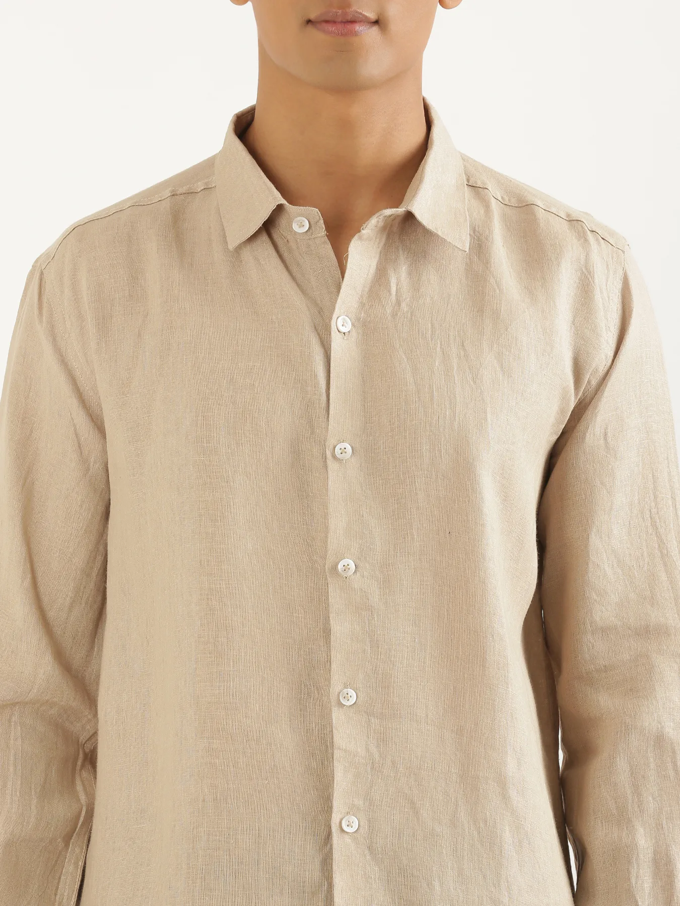 Men Taupe Pure Linen Full Sleeve Shirt - Image 5