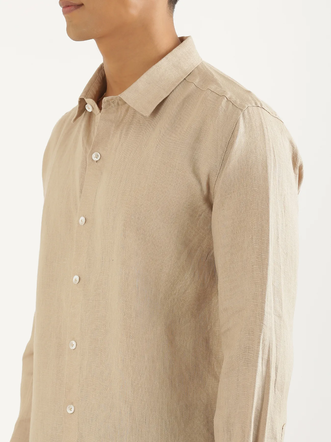 Men Taupe Pure Linen Full Sleeve Shirt - Image 6