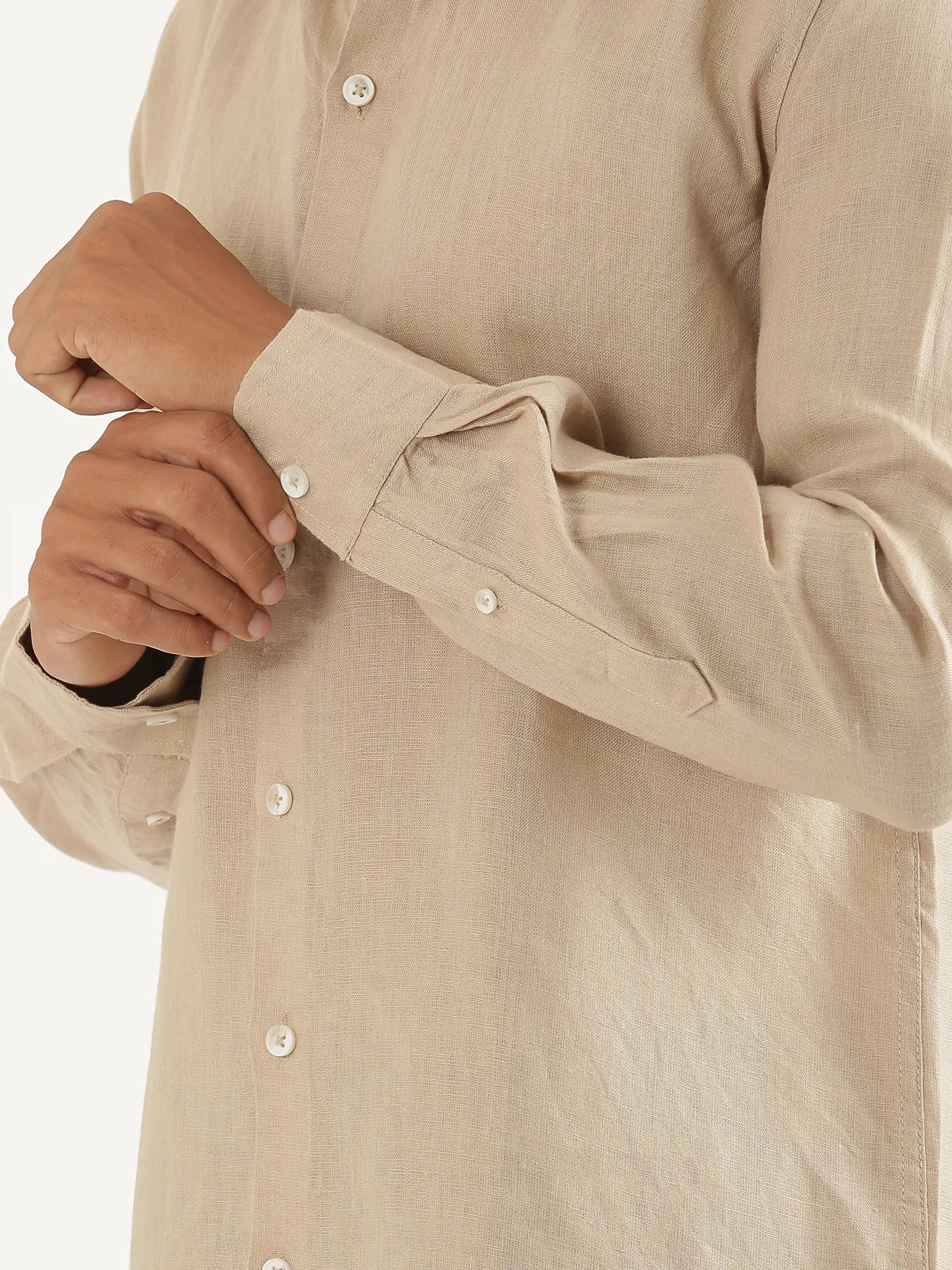 Men Taupe Pure Linen Full Sleeve Shirt - Image 7