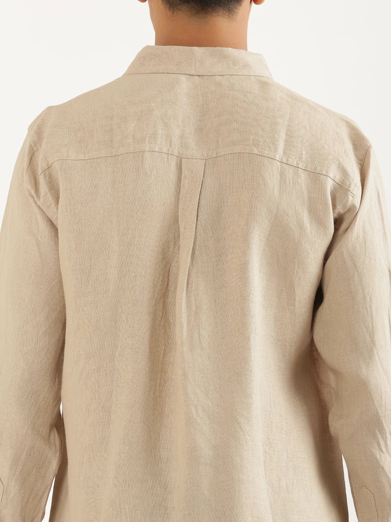 Men Taupe Pure Linen Full Sleeve Shirt - Image 8