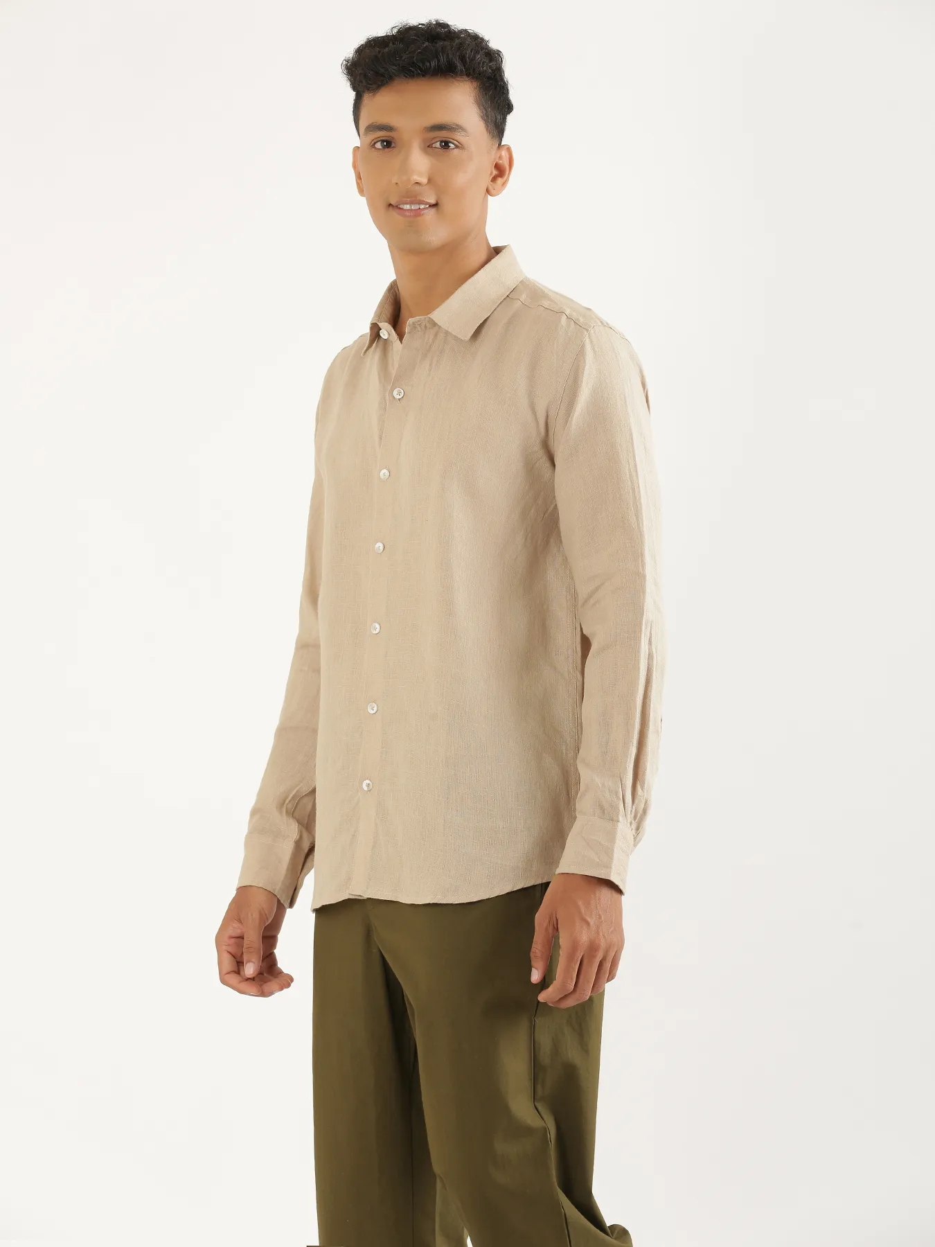 Men Taupe Pure Linen Full Sleeve Shirt - Image 9